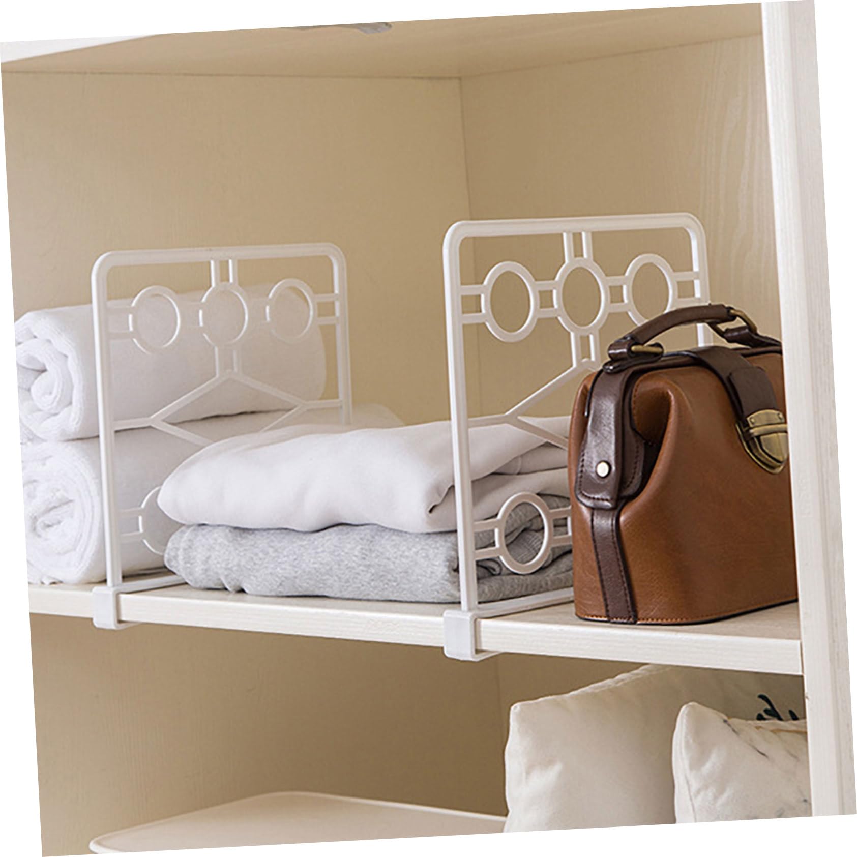 Happyyami 2pcs Multipurpose Wardrobe Dividers Plastic Shelf Organizers for Closet Storage Nail Design for Organization for Clothes Towels and