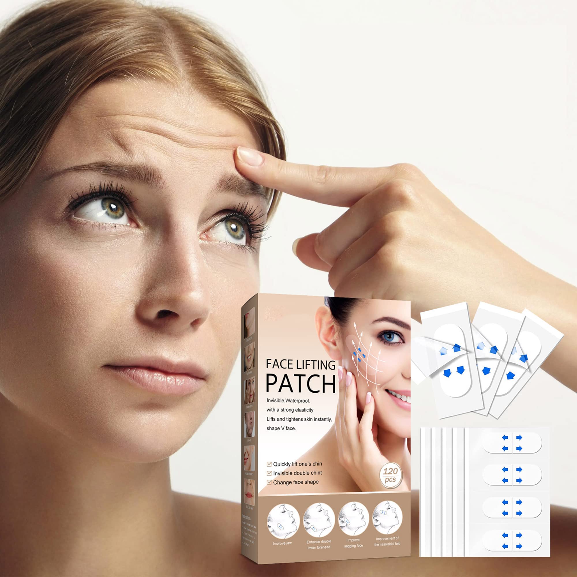 T.D.PRETTY Face Lift Sticker - 120Pcs V-shaped Face Lift Tapes - Face and Neck Invisible Lifting Patch for Firming V-shaped Face, Preventing Sagging, Lightening Nasolabial Lines, Crow's Feet