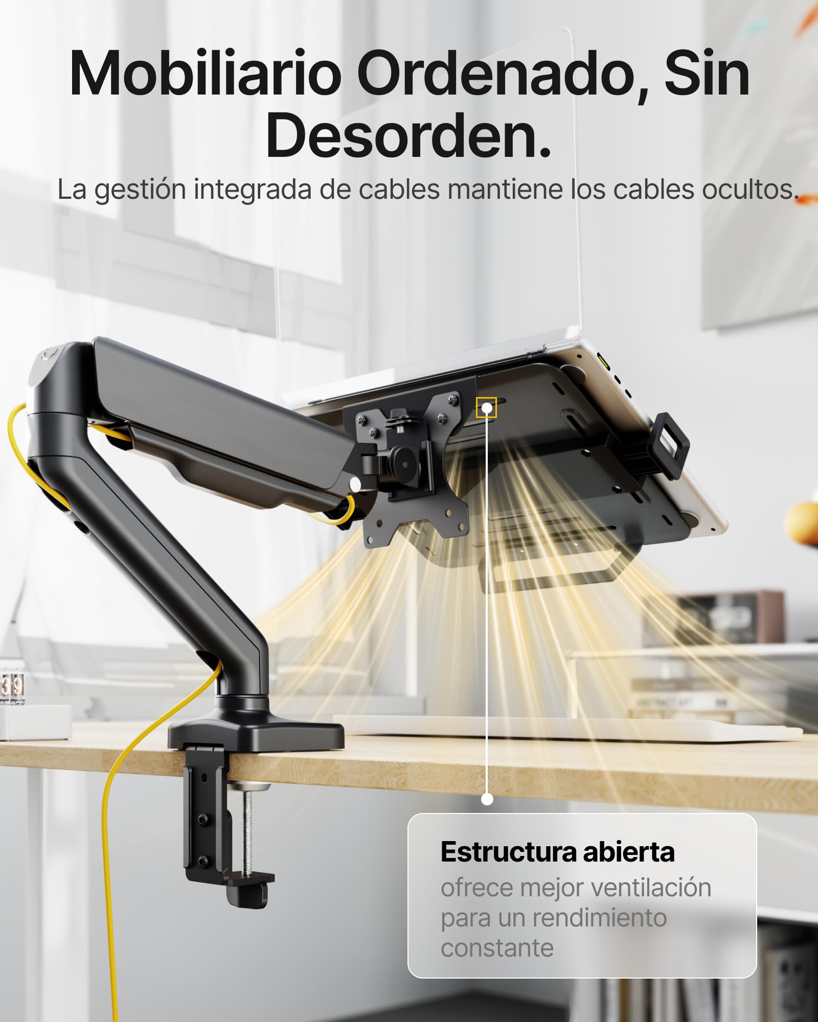 monTEK Soporte 2en1 Monitor 17-32" Portátil 12-18", VESA 75/100 | Brazo ajustable ergonómico con abrazadera y pasacables, montaje sencillo, ahorra espacio ideal para oficina y hogar