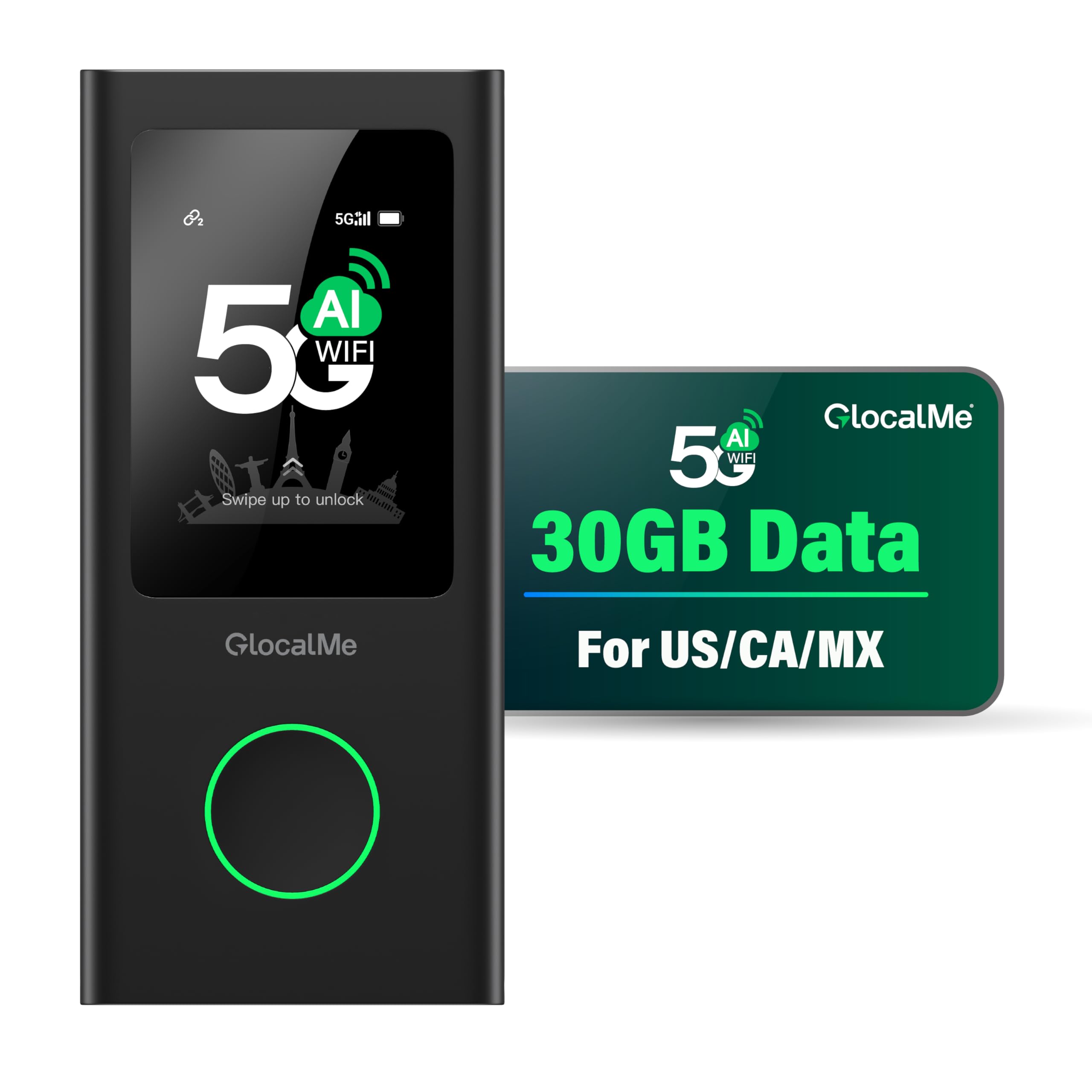GlocalMe Numen Air 5G Hotspot with 30GB US/CA/MX Data 60Days
