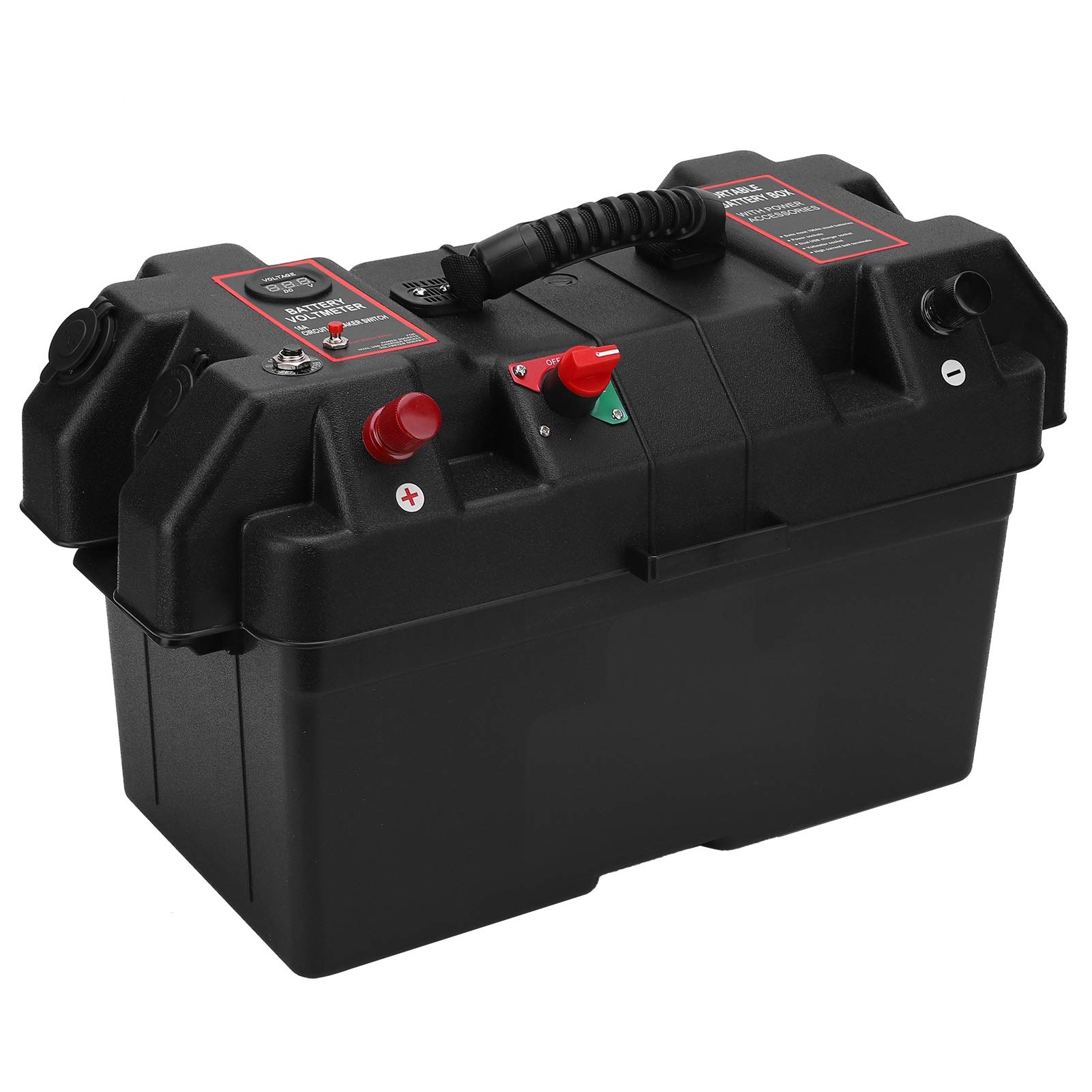 Skrzynki Akumulatorowe 12V 24V, Materiał PP Inteligentne Opakowanie na Baterie Power Center z Gniazdami Woltomierza USB Zewnętrzny Tester Akumulatorów do łodzi, Kajaków i Kajaków