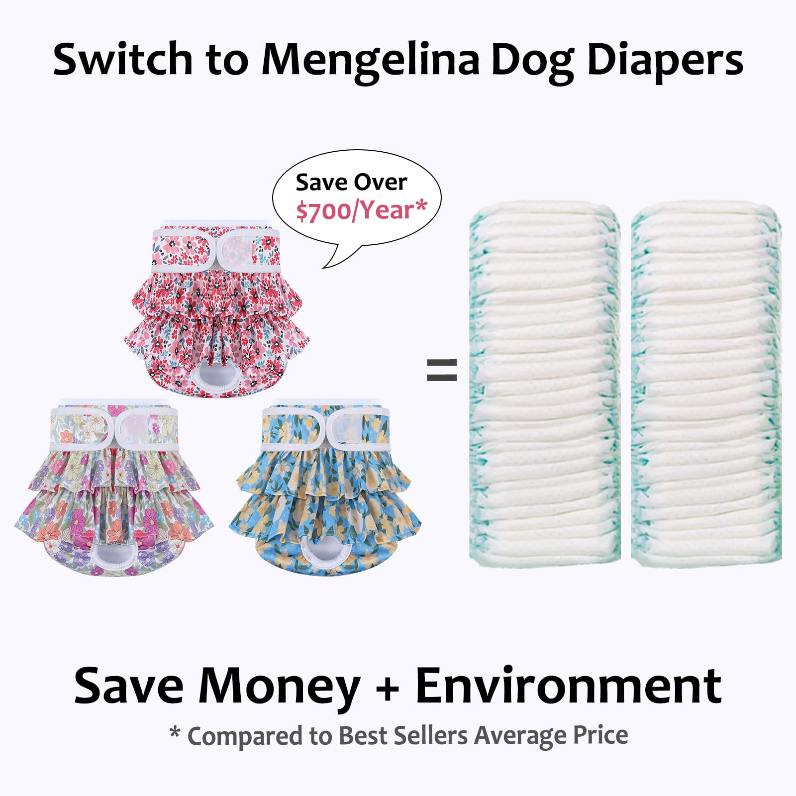 Pañales Reutilizables para Perros para Hembras 3, pañales para Perros Lavables Premium Altamente absorbentes, pañales Flexibles para Cachorros, pañales duraderos para Perros a Prueba de Fugas para