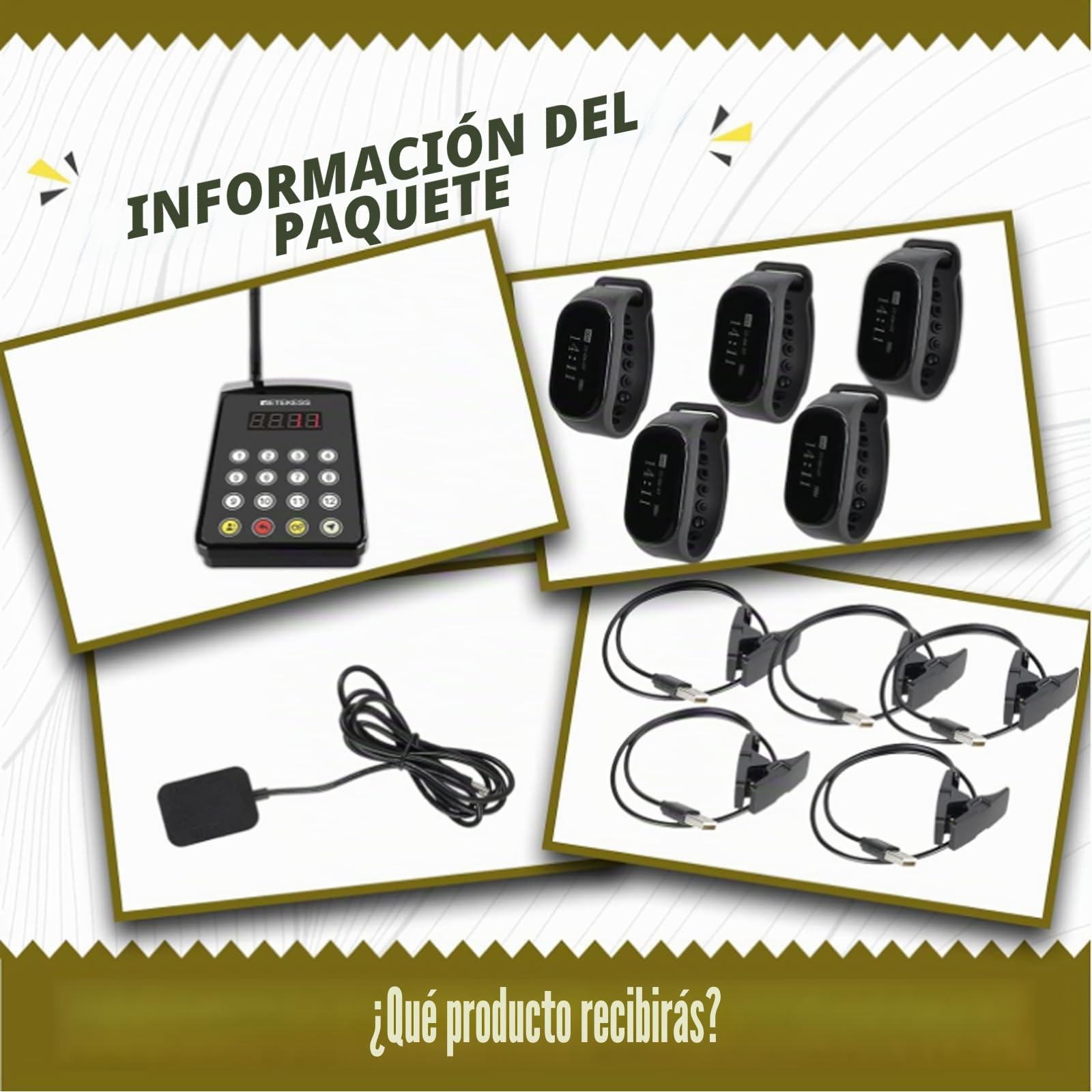 Retekess T128 Sistema de Llamadas Inalámbricas, Receptor Reloj Recargable | para Restaurante, Hotele, Bare, 300M Distancia, 48H, Impermeable IPX7, 7 Idiomas Integrados, Uno a Muchos