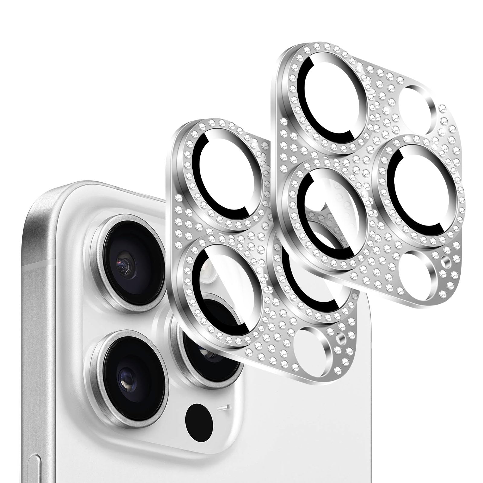 2 Proteggi Obiettivo Fotocamera Metallici Con Bling Diamante Per IPhone 16/15/14/13 Pro Max