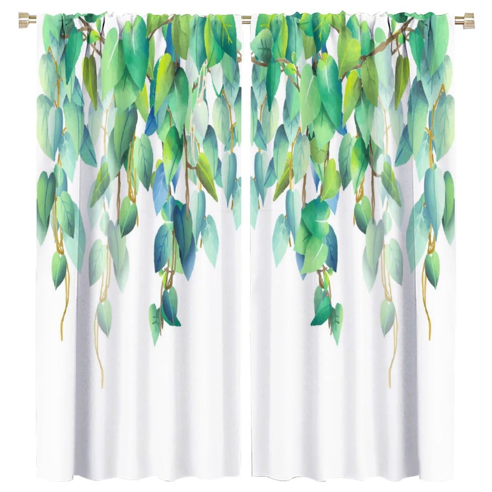 BenYaSong Watercolor Eucalyptus Leaf Blackout Curtains Green Plant Eucalyptus Floral Leaves for Living Room Bedroom Kitchen Restaurant Window Curtain Drapes 2 Panels 63x72in
