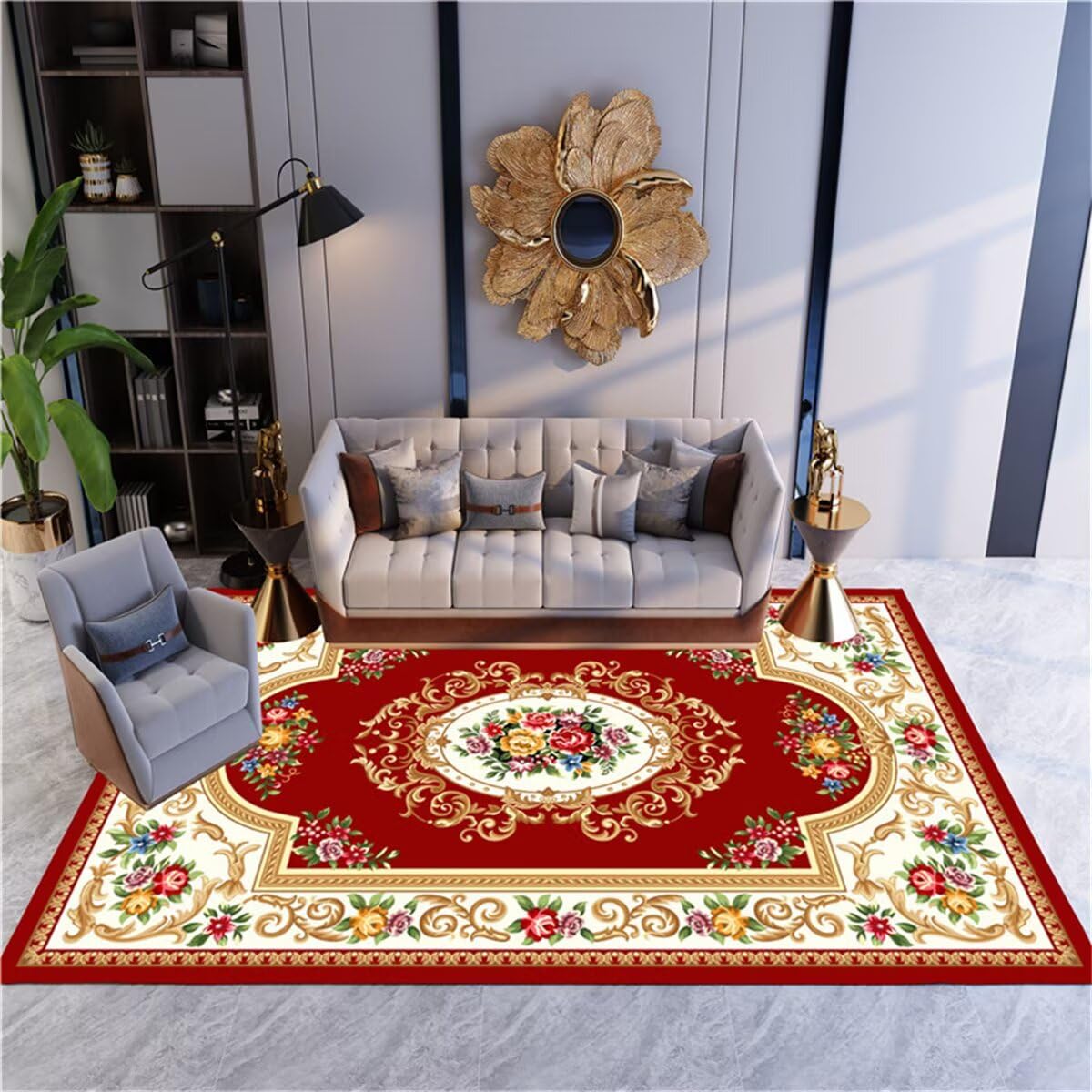 Tapis de salle à manger rouge 100x160cm lavable pour terrasse et chambre