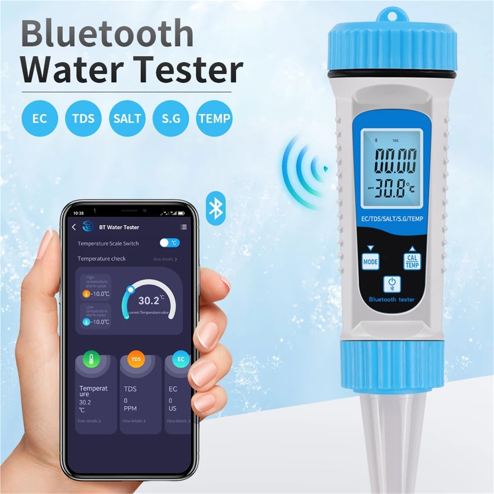 Testeur numérique 5 en 1 de TDS/EC/salinité/SG/température for Aquarium, détecteur d'eau Potable Domestique Précision portative