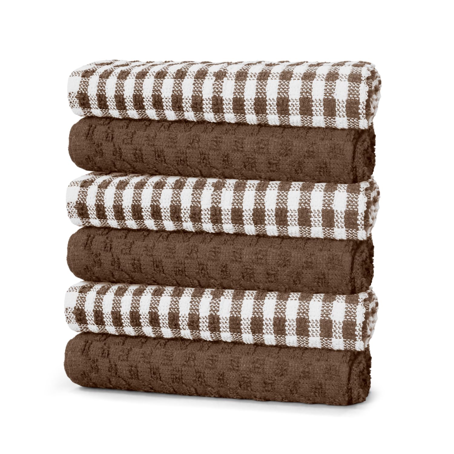 ZZZMRH 100% cotton Brown pack of 6 Quality tea towels. Soft Kitchen cloth for cleaning and drying dishes, High absorbent Terry tea towels for Kitchen — image 1