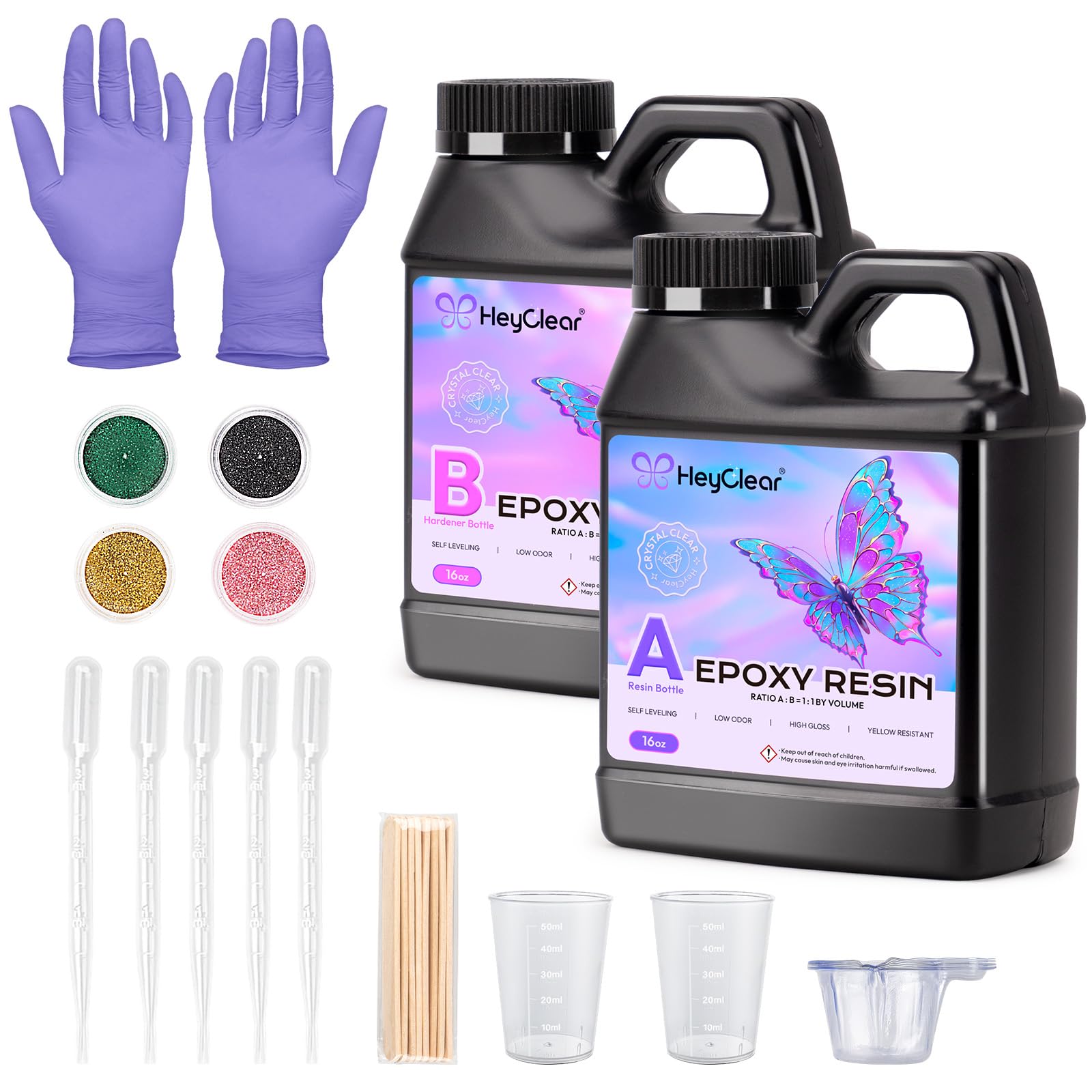 Epoxy Resin Kit 32 oz Crystal Clear, Hard Upgraded 2 Part Epoxy and Hardener for Casting Coating, Jewelry Making, DIY Crafts Art (16oz + 16oz)