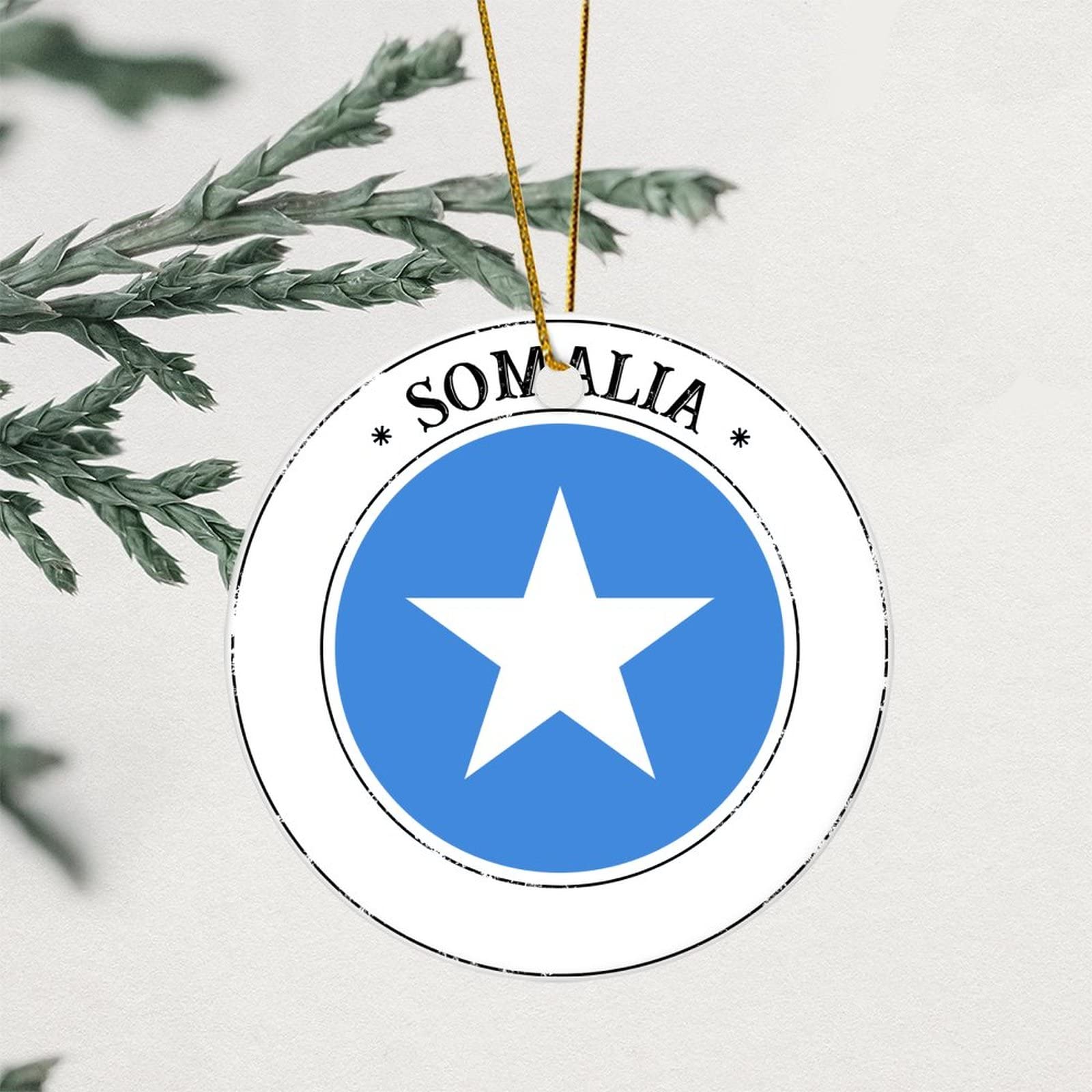 Gold,Silver Somalia Flag Christmas Round Ornament International Holiday Round Keepsake 3.2 Inch Double-Sided Abstract Hanging Ornaments For Christmas Tree Decoration Xmas Party Decorations