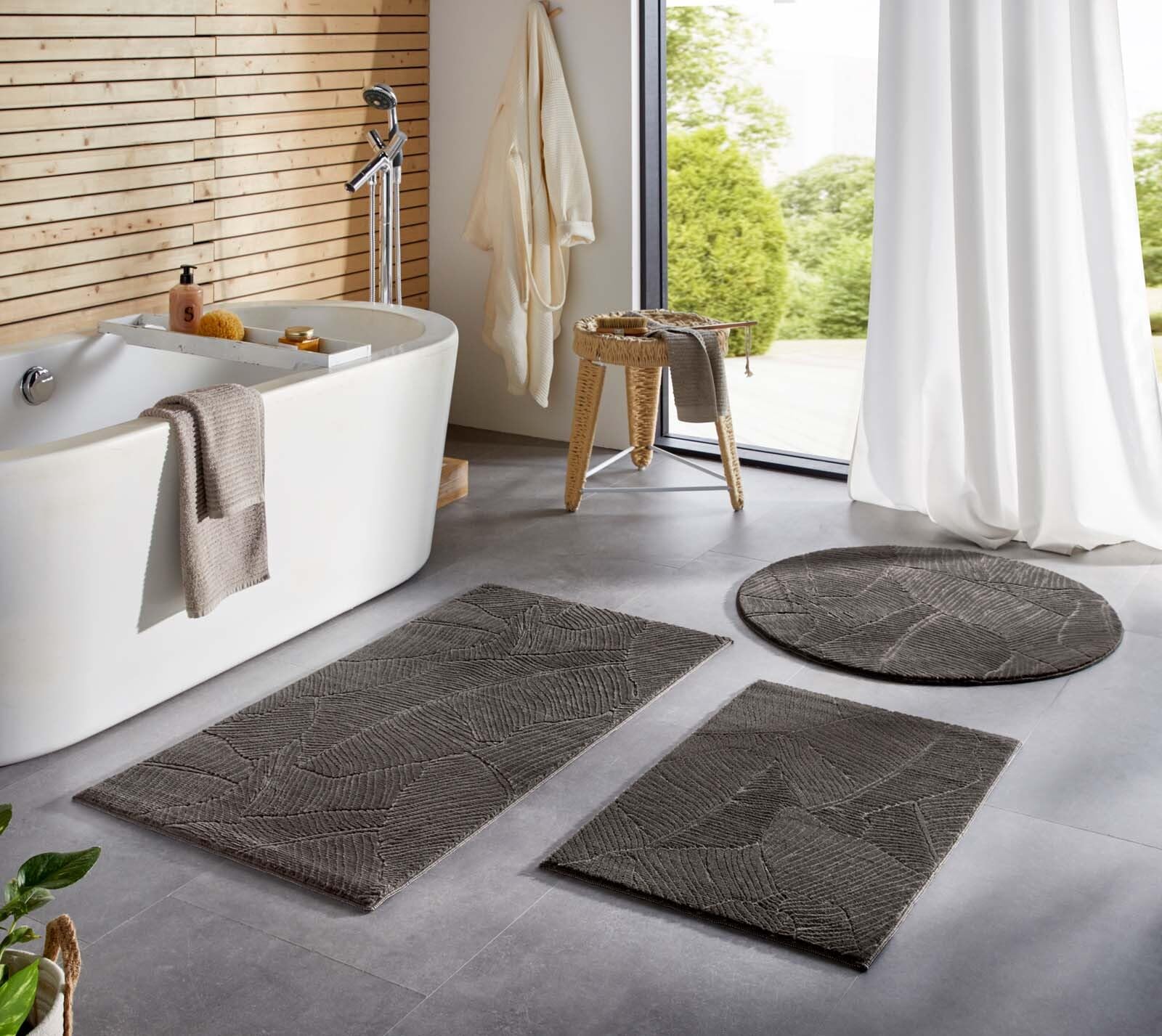 Taracarpet Homestyle Rutschfeste Badematte, Anthrazit Blätter 060x120 cm, Badezimmerteppich WC Dekora­tiv