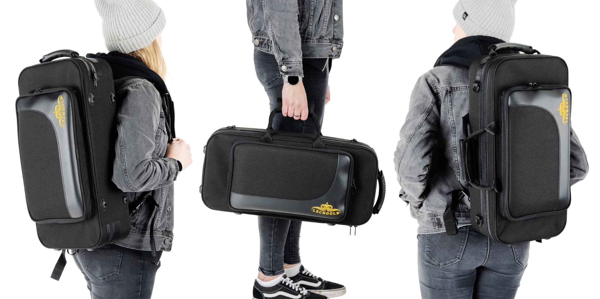 Custodia Leggera Lechgold per Tromba Bb - Lightcase per tutte le trombe comuni con valvole Perinet - Imbottitura termica - Tasca esterna - Set zaino - Bocchino e accessori - Nero