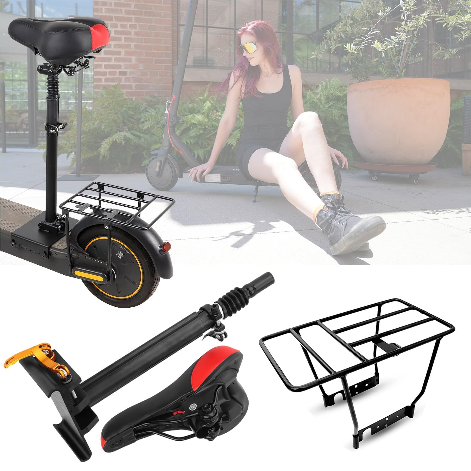 Compatible avec Xiaomi M365 / 1S / Pro / Pro2 / Mi3 Sage de selle de scooter électrique Siège de pliage et rack de support en acier massif arrière, Punch rapide Full Free Free Réglable 42-65cm