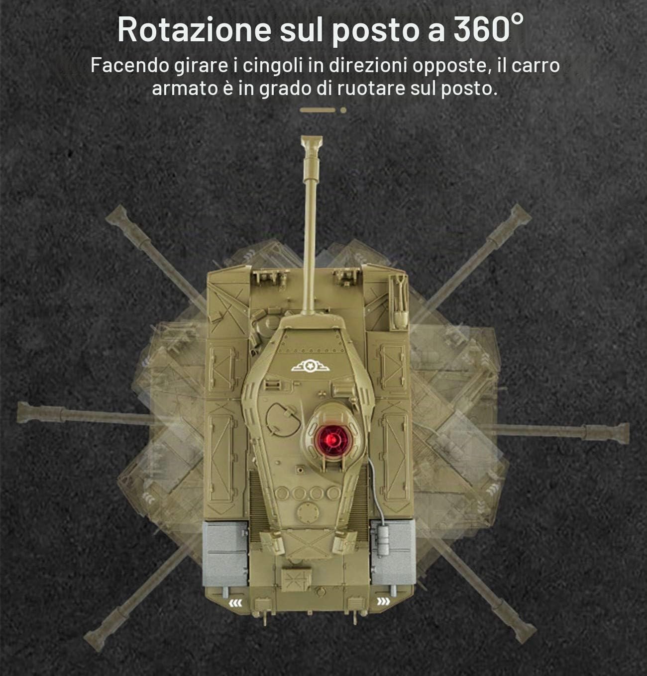 Carro armato RC Veicoli militari Camion RC Auto 2.4Ghz Radiocomandato Carro armato militare Giocattolo 270° Suoni realistici rotanti Ottimo regalo per bambini Ragazzi (verde)