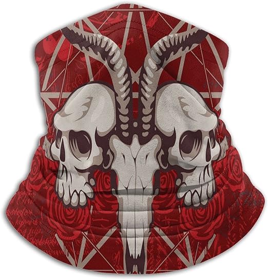 Cachecou cachecou rouge Diable Satan Cornes de chèvre Tête de mort Pentagramme Masque rituel Cachecou cachecou rouge Diable Satan Cornes de chèvre Tête de mort Pentagramme Masque rituel