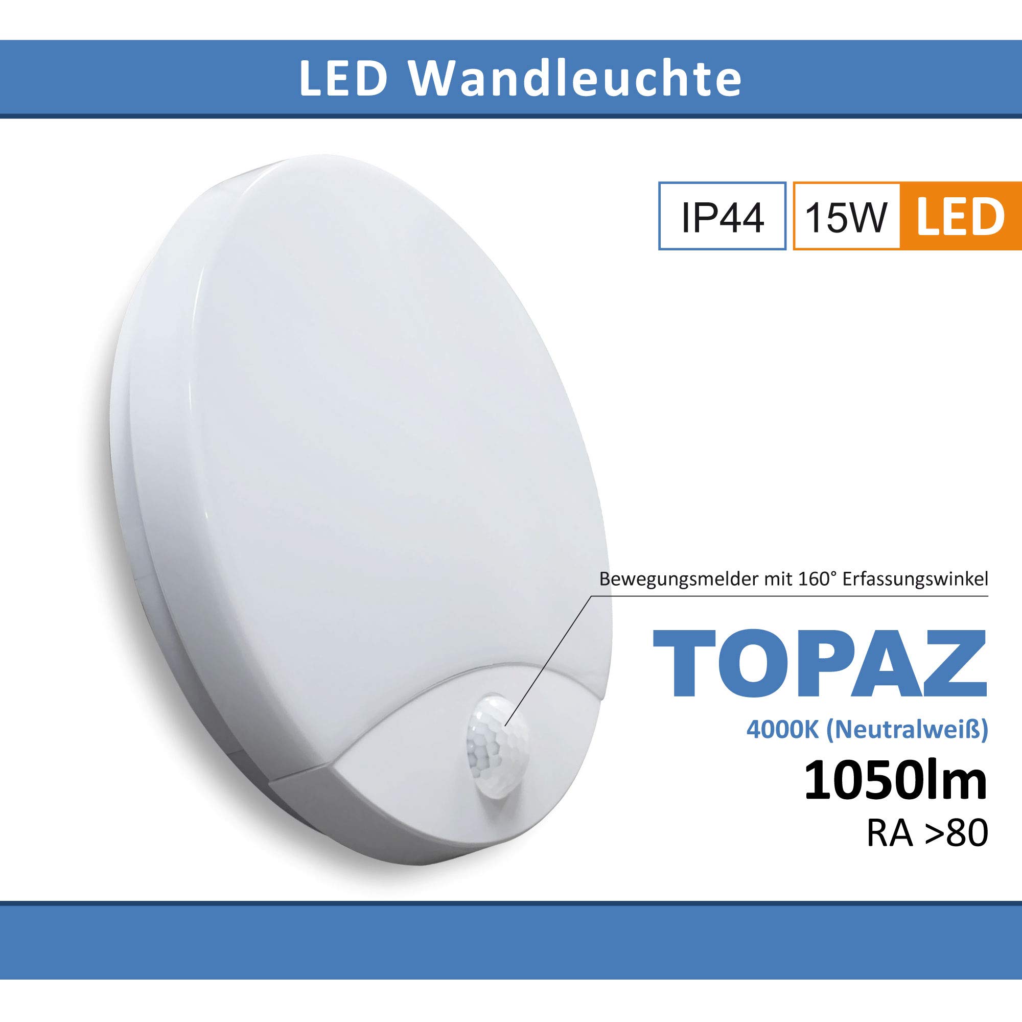Maxkomfort 2er Set LED Außenwandleuchte TOPAZ mit Bewegungsmelder 15W – IP44 Außenlampe 4000K neutralweiß – moderne Wandlampe 1050 Lumen für Haus & Garten