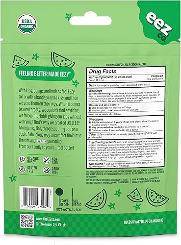 Miniatura 6 de Lolleez Paletas orgánicas para aliviar el dolor de garganta para niños, sandía, perfectas para calmar el dolor de garganta mientras saben geniales