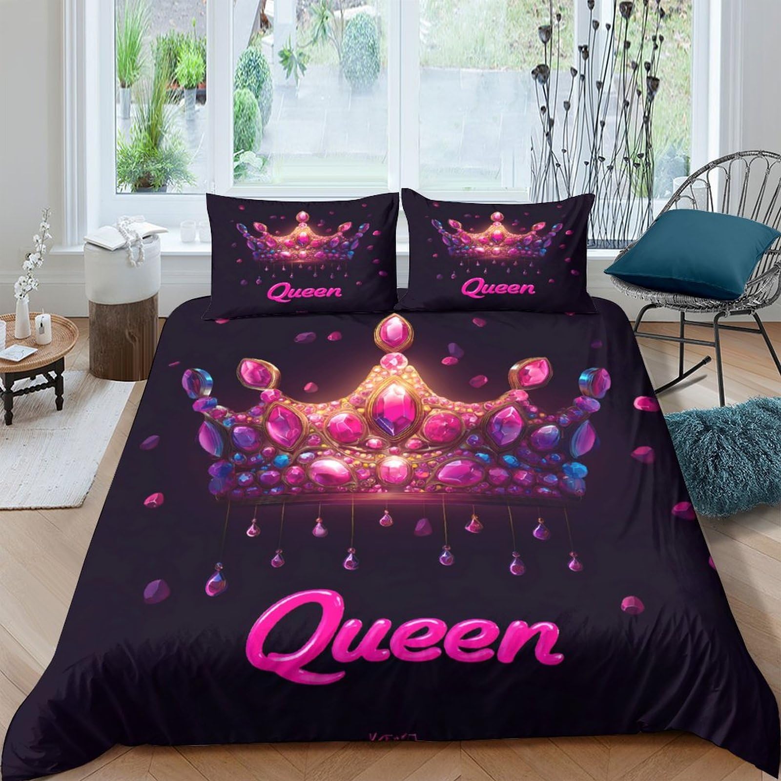Ctjqhvkz Style-7 3D Printed Crown Queen Fitted Sheet Microfiber Soft Black Pink Bed Cover For Bedroom Dorm Easy Care Decor Single（135X200cm）