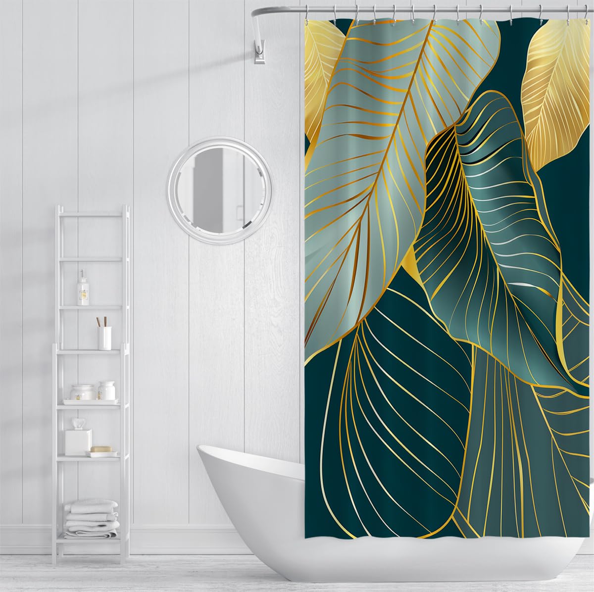 Rideau de douche déco salle de bain feuilles de palmier W240xL180 cm
