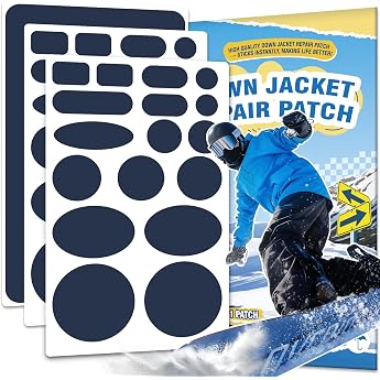 Down Jacket Patch Repair Kit Navy Blue 35 Pieces 25 x 15 cm Patches Down Jacket Self-Adhesive Fabric Nylon Self-Adhesive Waterproof Repair Patch for Tents Ski Suits Jackets Sleeping Bags