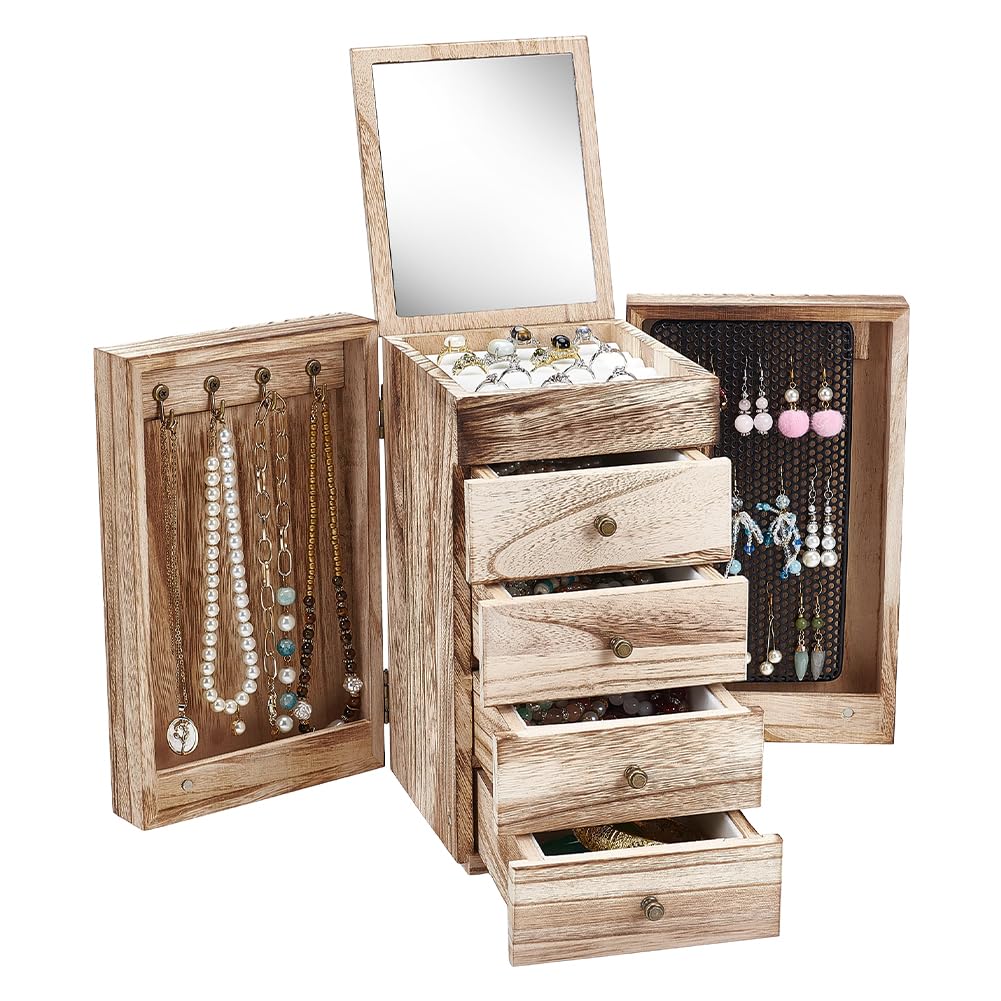 Boîte à bijoux en bois blanc antique à 5 étages UNICRAFTALE avec miroir