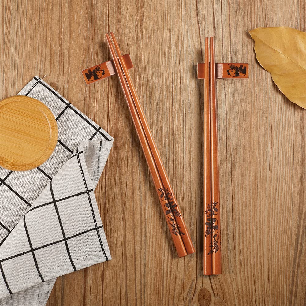 Lot De 2 Paires De Baguettes Chinoises Réutilisables, Style Chinois Avec Support, Baguettes En Bois Naturel (2 Paires) (baguettes Panda Rouge