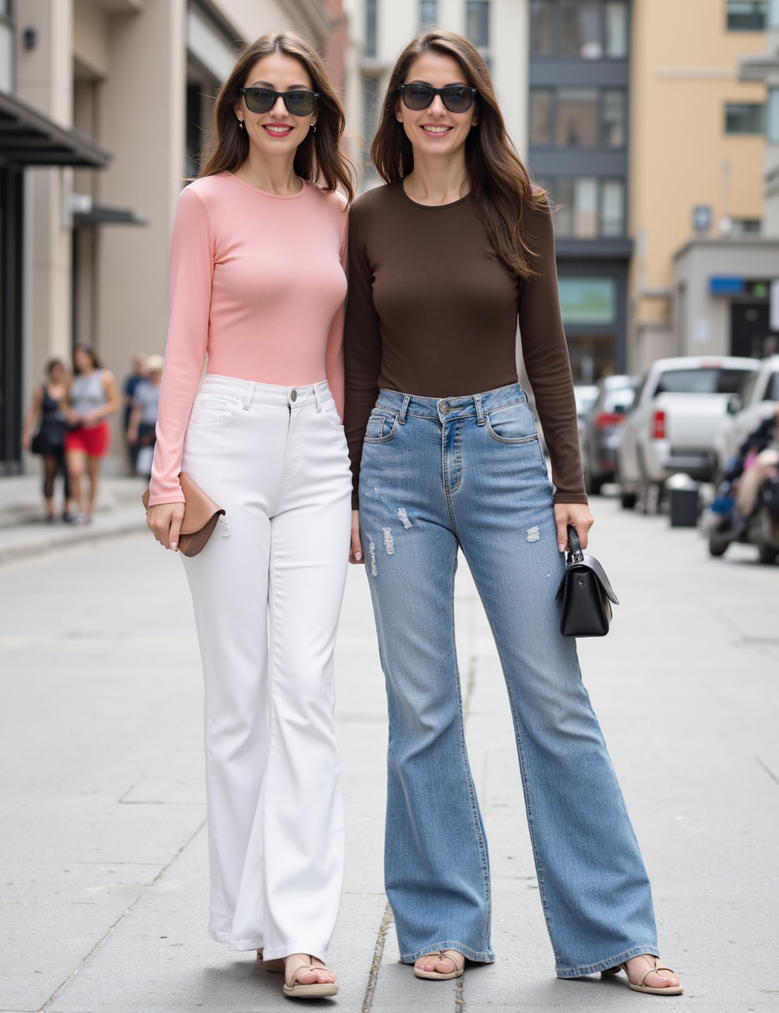 Aottori Maglia Donna Manica Lunga Girocollo Maglietta Cotone Aderente Basic Top Costine Slim Fit Elegante T-Shirt Elasticizzato Tinta Unita Casual