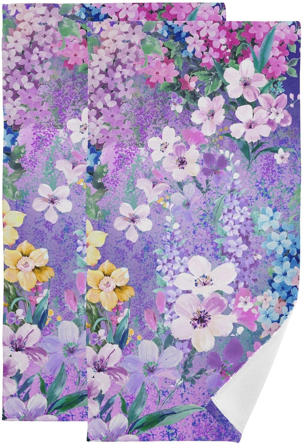 MATEKULI Purple Floral Hand Towels for Bathroom 2 Pack