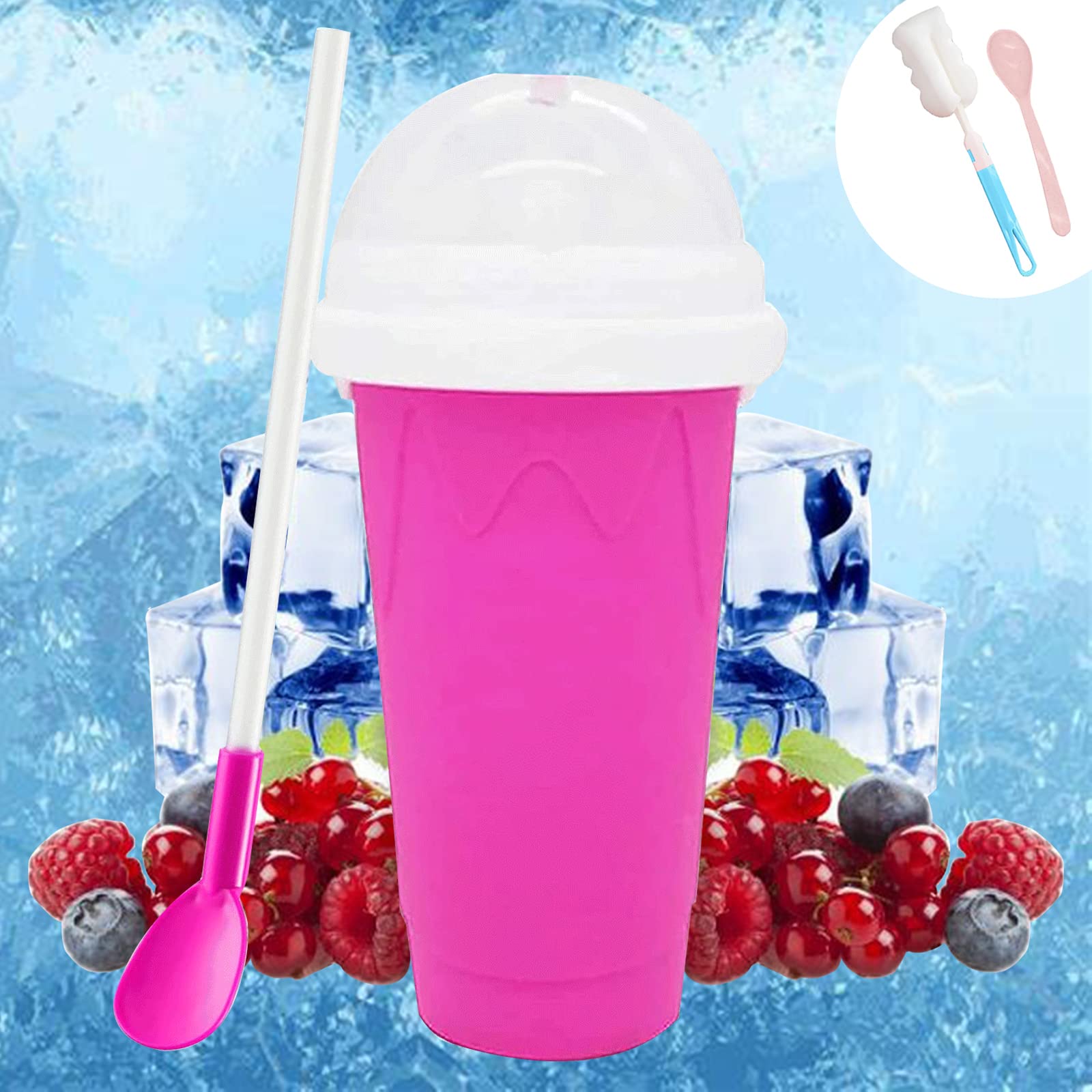 EODXCOM Slushy Maker Cup Quick Frozen Magic Smoothies Cup Slushie Cup Slushy Maker Cup Travel Double Layer Silica Cup Portable DIY Homemade Ice Cream for Children and Family (Red)