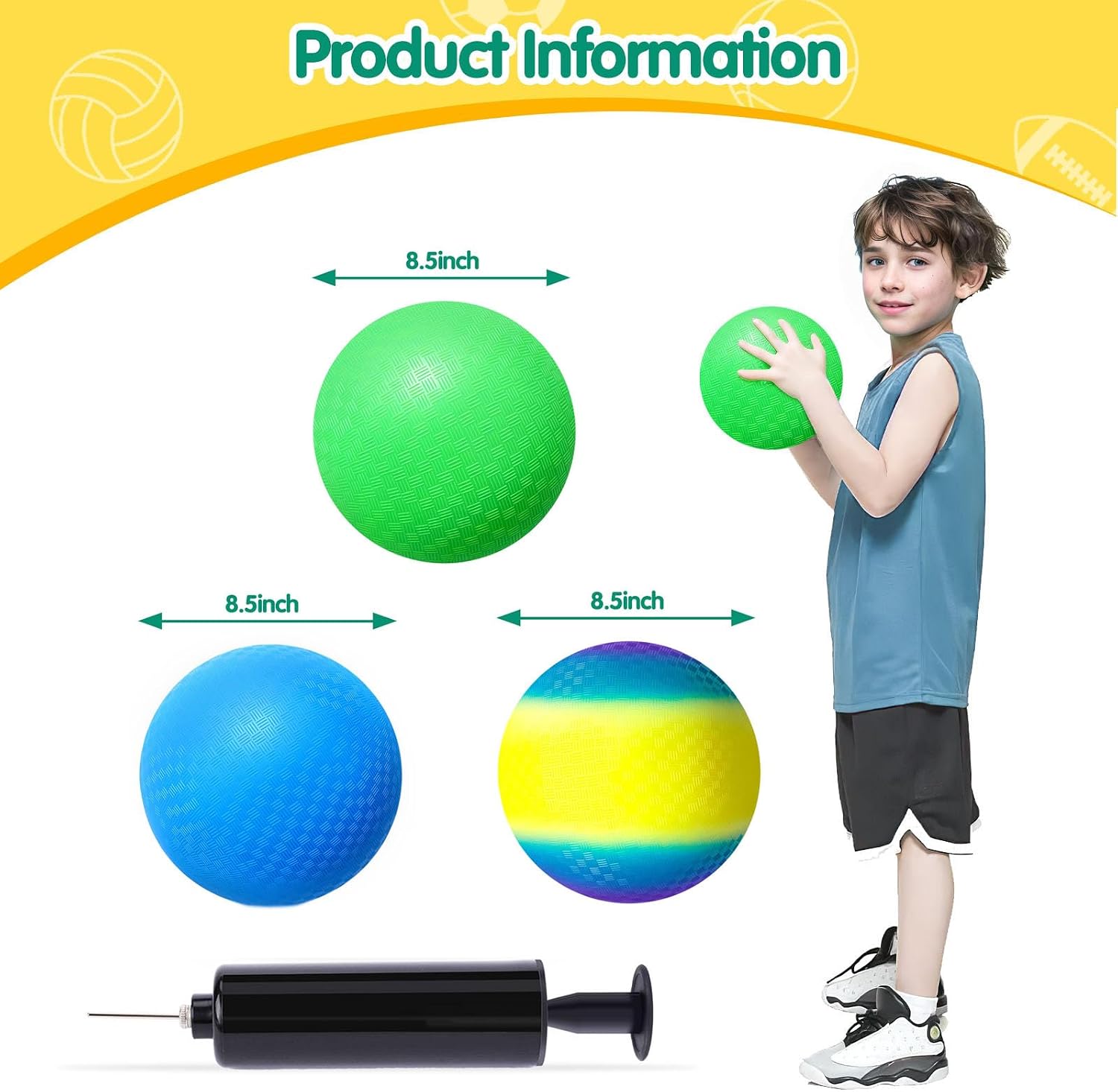 Sports Play Gear Set for Kids – 4-Pack Playground Bouncers with Pumps, 8.5" Inflatable Dodge Equipment, Kick Items & Soccer Bouncers for Indoor & Outdoor Play, Birthday Gifts & Xmas Stocking Stuffers