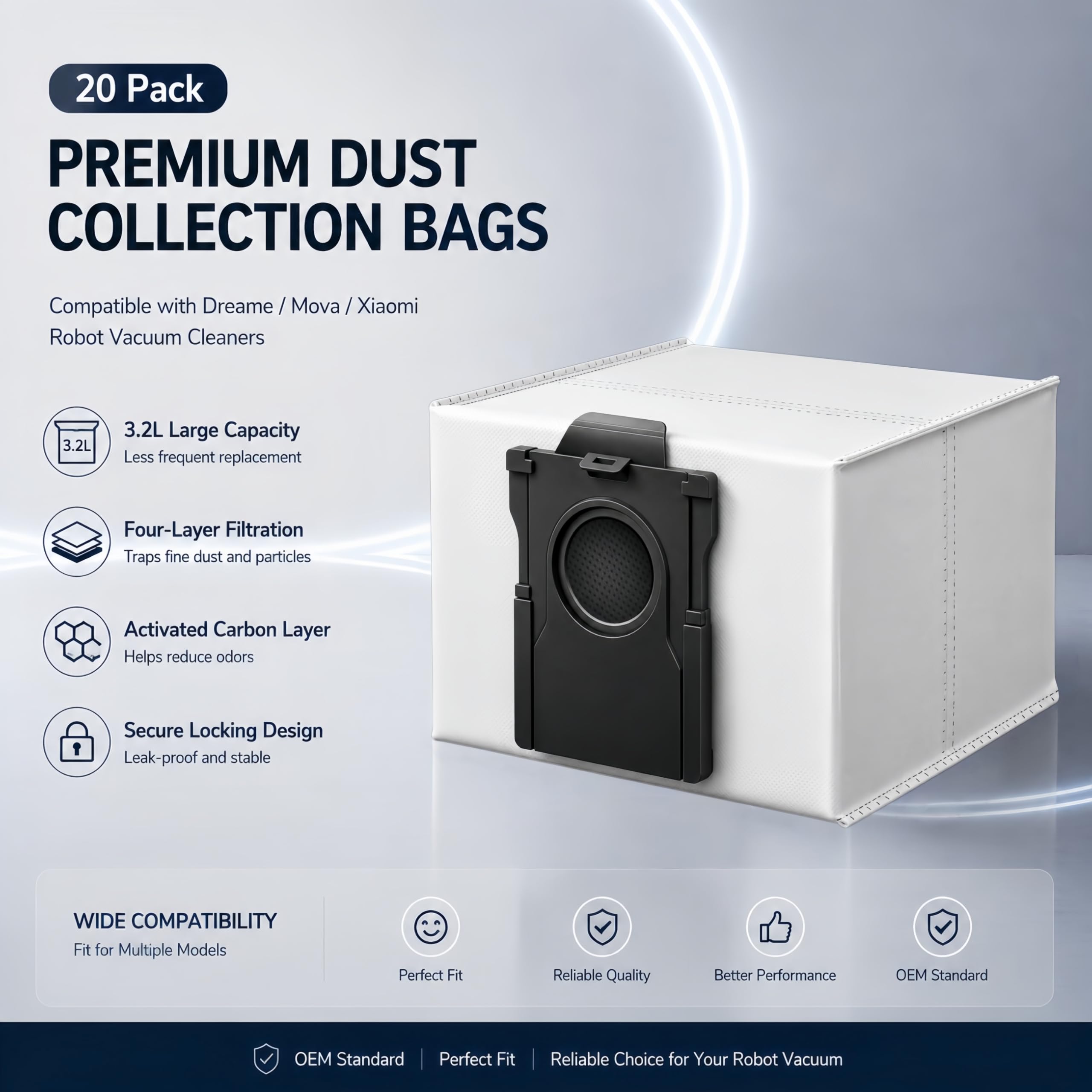Paquete de 20 bolsas de polvo X60 Max Ultra, compatibles con Dreame L10s Ultra Gen 2/X30/X40/X50/X60/L40/L50/L60E30/E40, bolsas de carbón activado de gran capacidad de 3,2 L, cuatro capas, 9