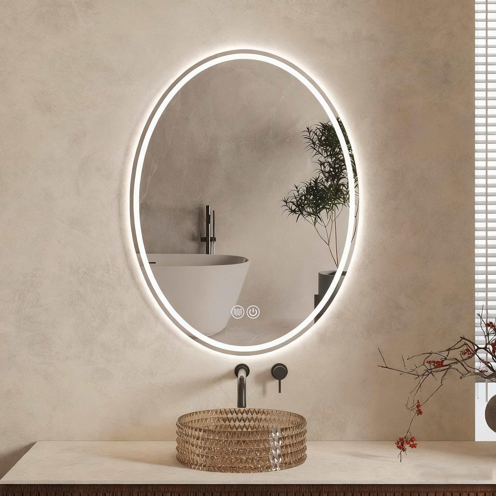 SXFSDOU LED Bathroom Mirror with Anti-Fog & Dimmable Lighting | Waterproof Illuminated Vanity for Makeup, Wall-Mounted Design