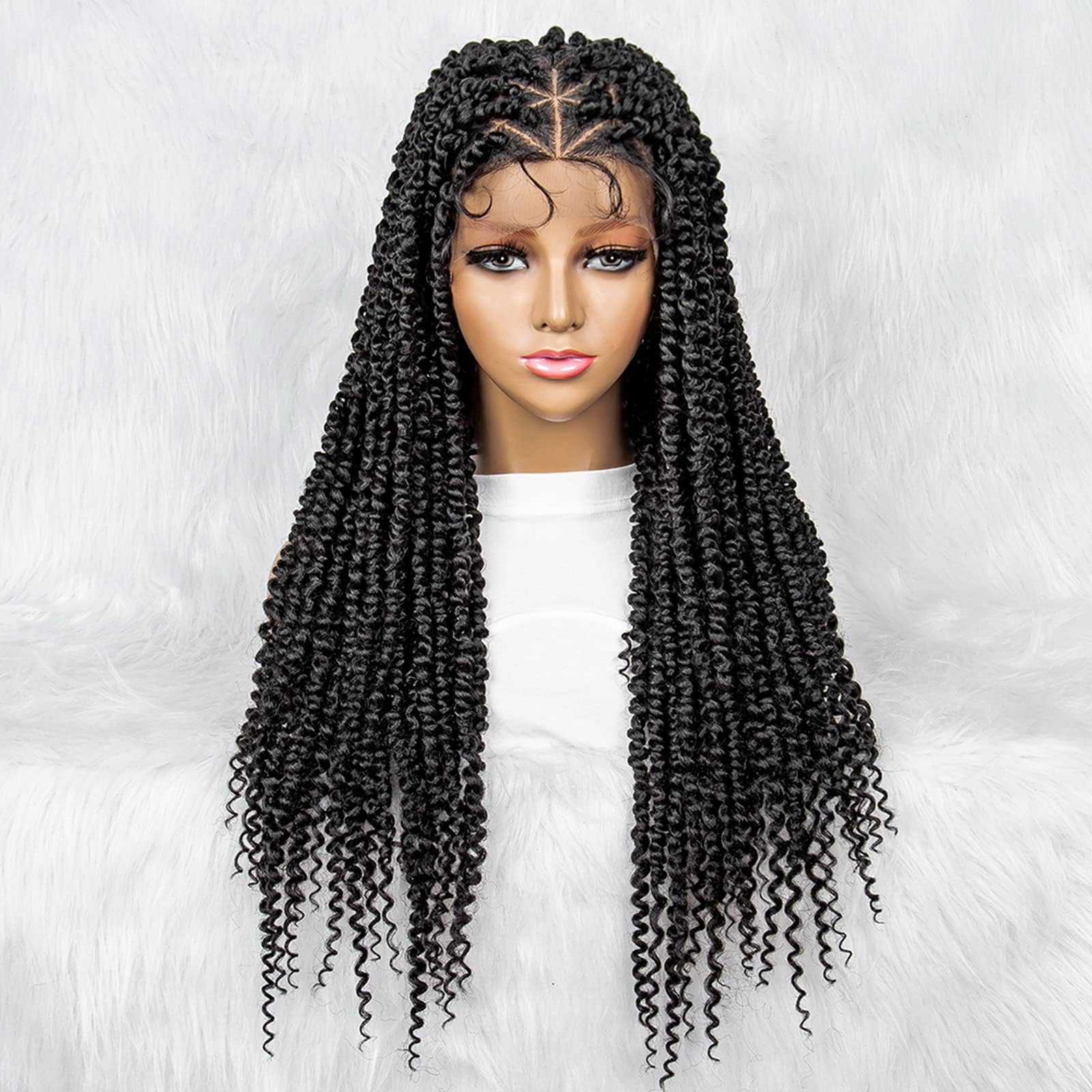 sedittyhairKima Braided Wigs for Black Women Synthetic Full Lace Wig Braided Wigs Knotless Box Braided Wigs Braid Braiding Hair Water Wave Wavy Braids Wigs 36 inches