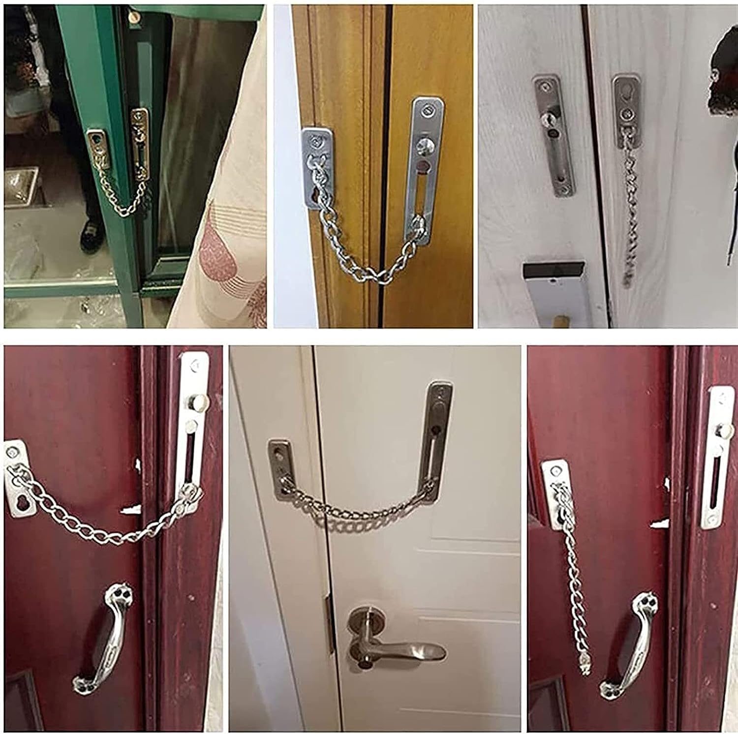 Łańcuch do drzwi Wewnętrzny zamek do drzwi, 2 szt. Wewnętrzny ogranicznik drzwi, Zamek łańcuchowy do drzwi, Metalowy łańcuch do drzwi hotelowych, Domowy rygiel do drzwi hotelowych, Antykradzieżowy łań