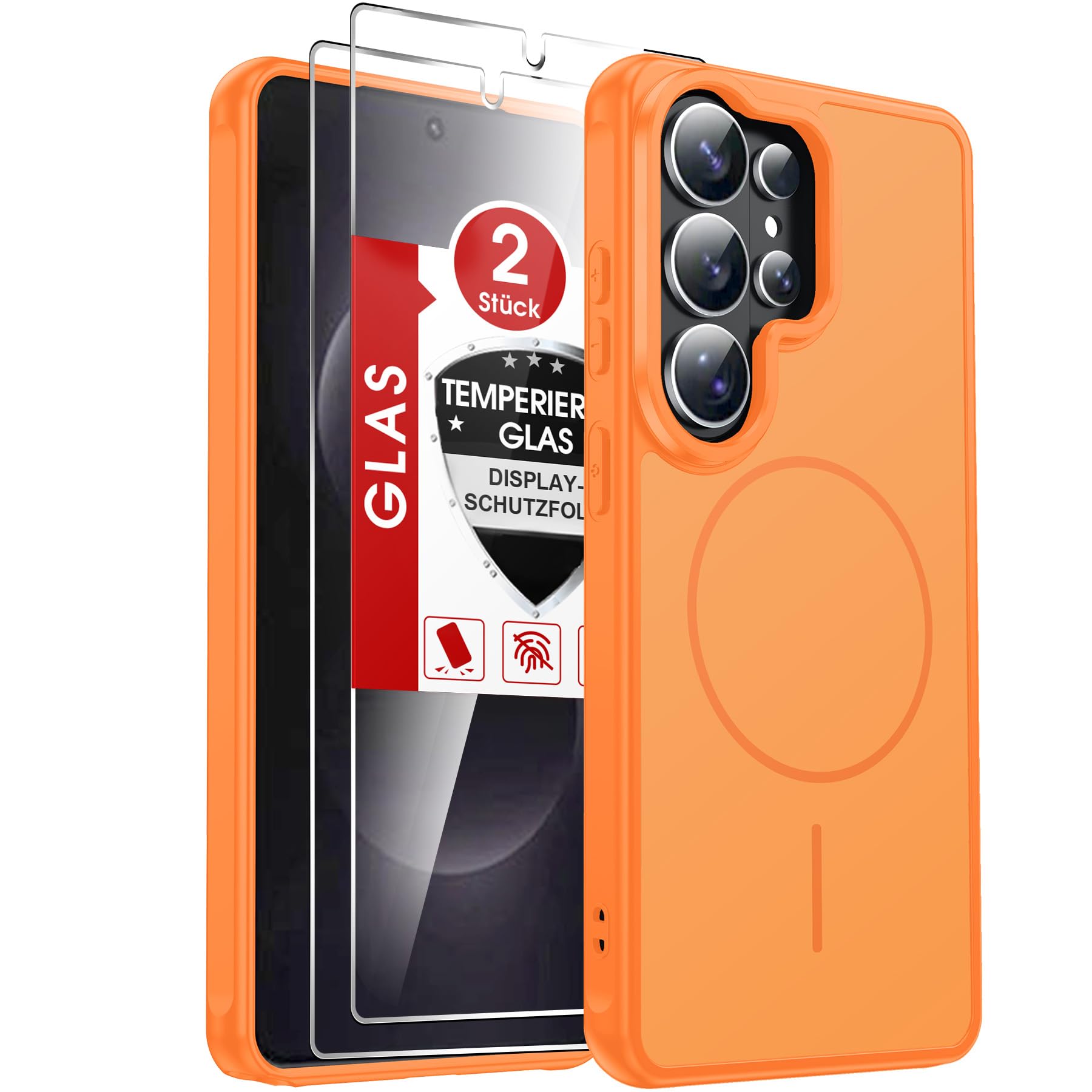 LeYi Cover Magnetica per Samsung S26 Ultra con Vetro Temperato(Arancione) | Custodia per Samsung S26Ultra 5G Traslucida Opaca Anti-Impronte Resistente Antigraffi TPU Bumper Antiurto Protettiva Case