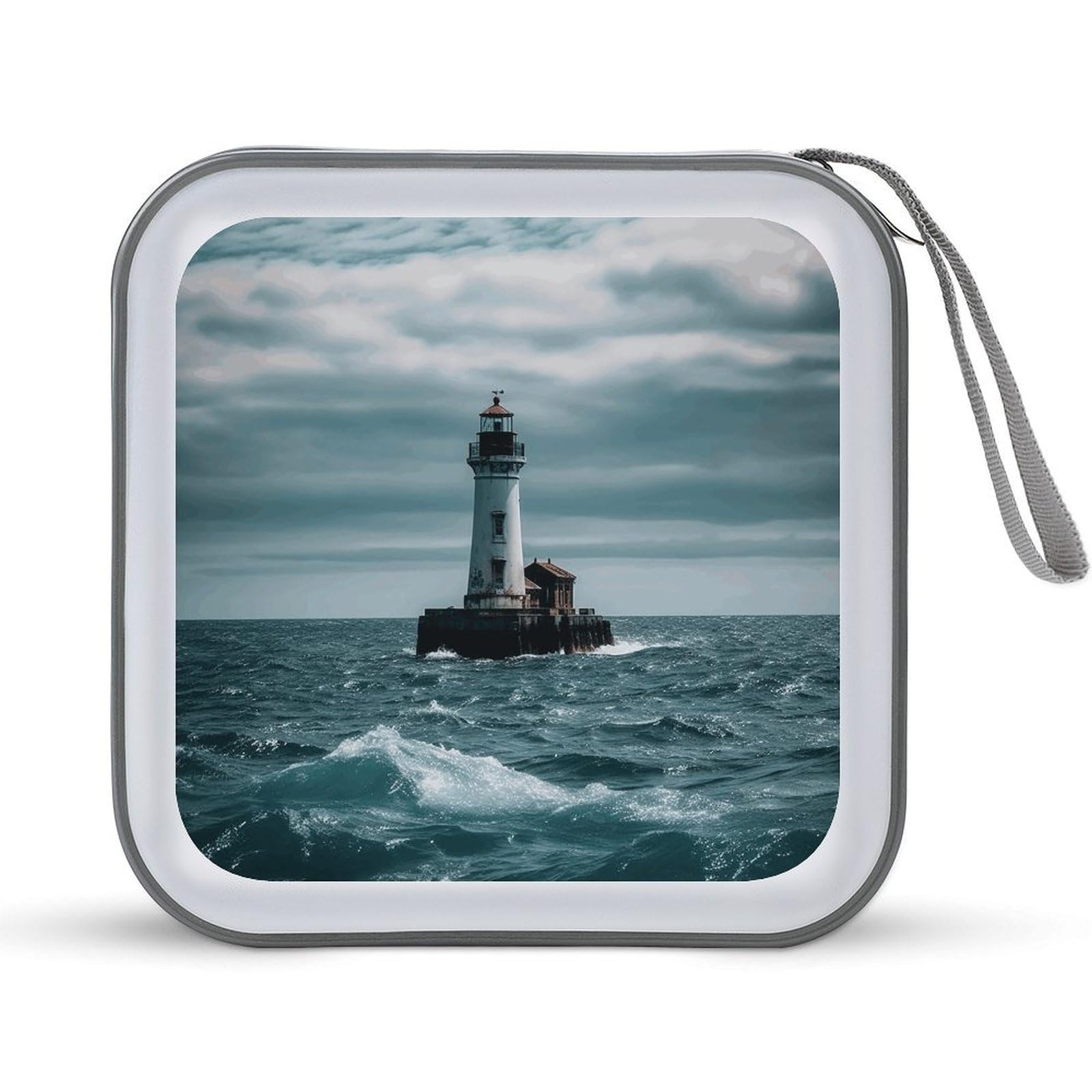 VstaDank Lighthouse Ocean 40 Capacity CD Case with Zipper Disc Organizer, Portable CD Organizer Hard Plastic Storage CD DVD Organizer for Home, Travel