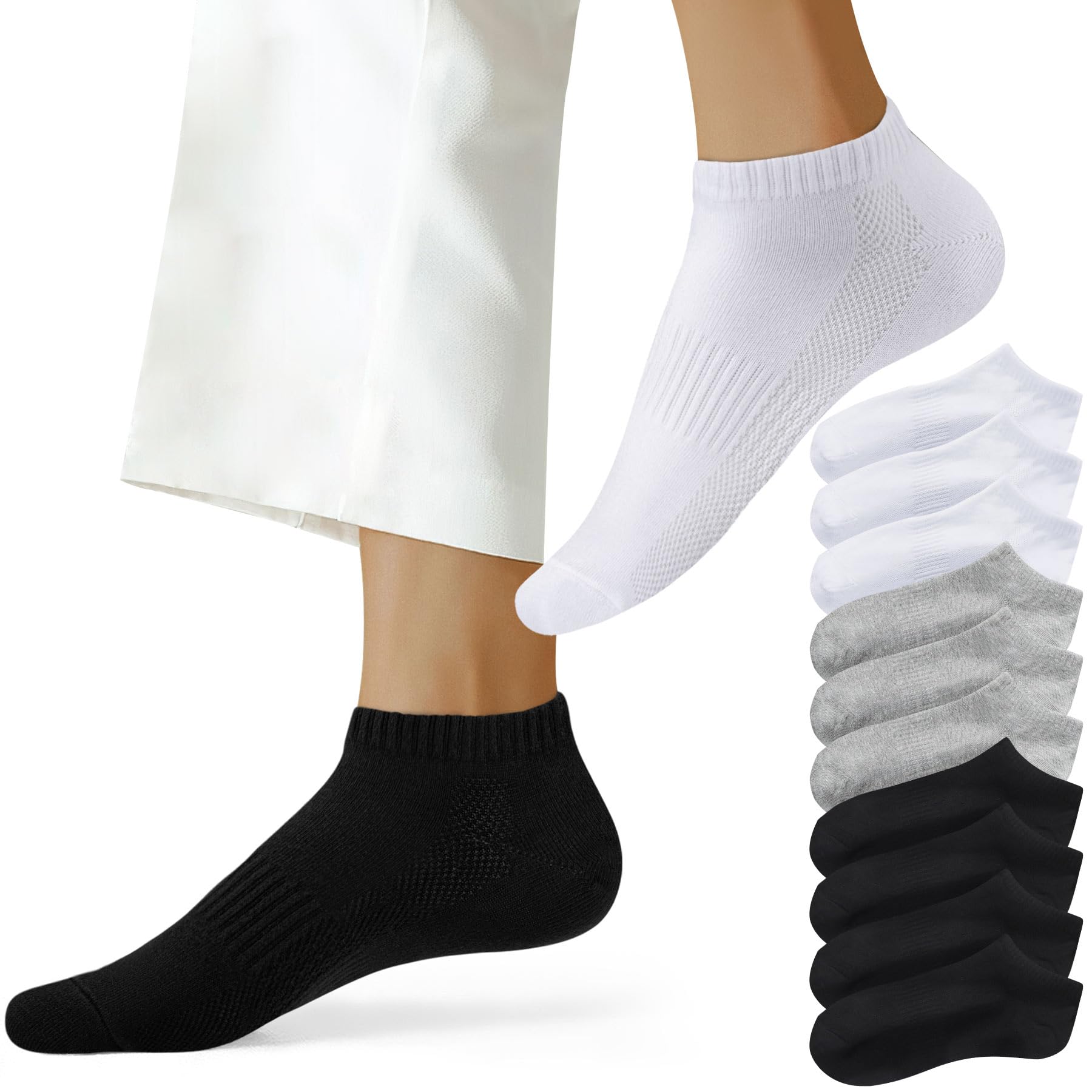 NUOZA 10 Paar Sneaker Socken Herren Damen Baumwolle Schwarz Weiß Grau Kurze Halbsocken Unisex