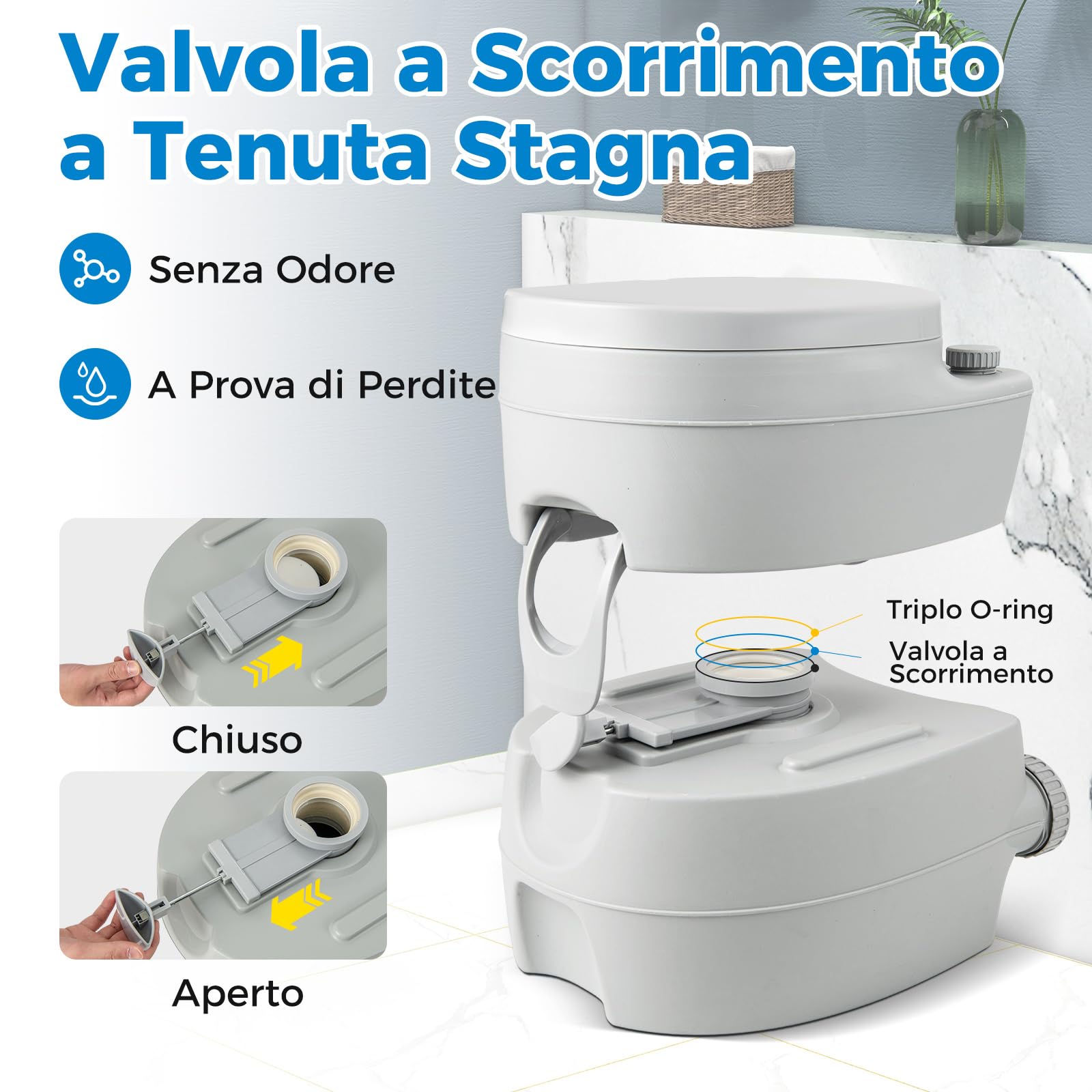 COSTWAY 20L Toilette Portatile con Serbatoio d'Acqua Rimovibile a Maniglia, WC Chimico Comodo per Campeggio, Water Portatile per Adulti e Anziani, Supporto Carico 150kg, 45 x 40 x 42 cm