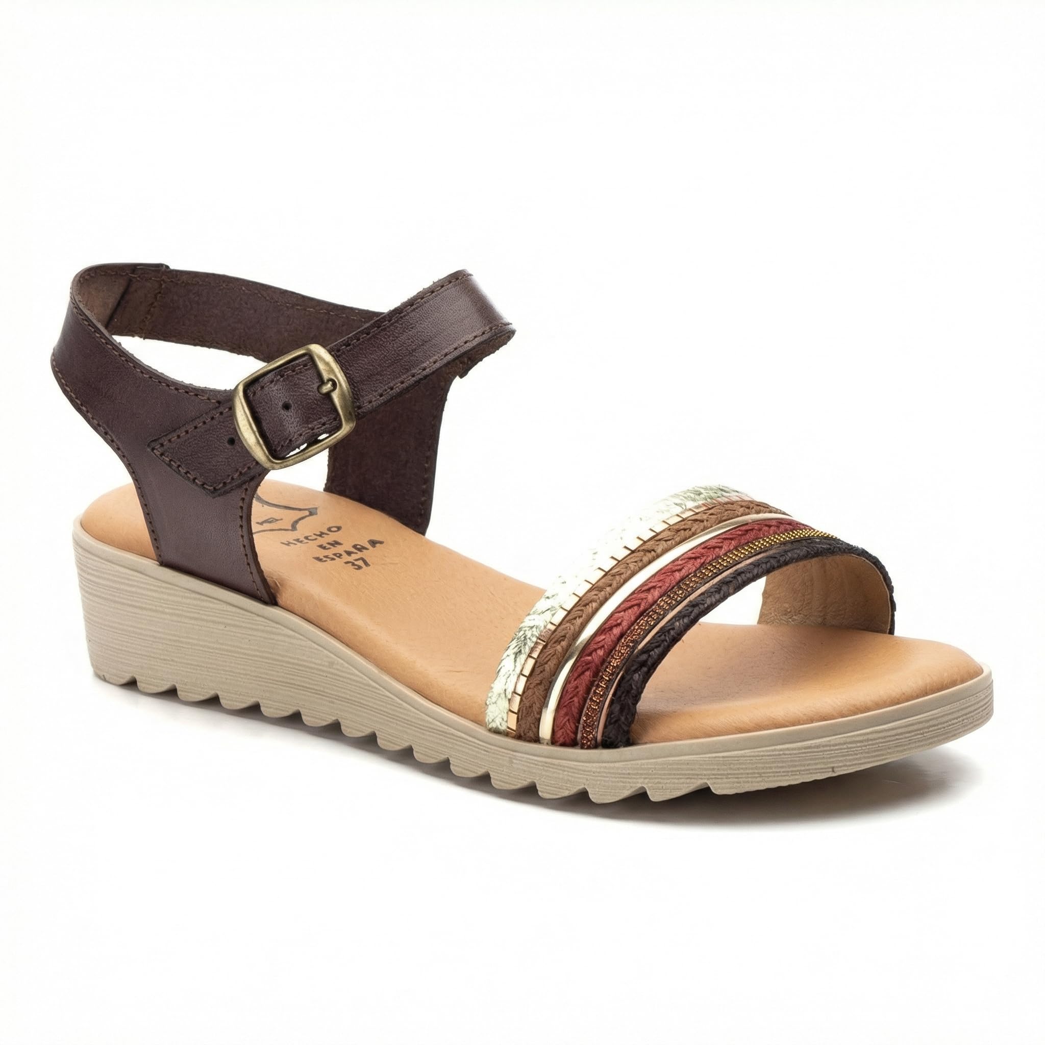 NOESLOMISMO BY DILEMA Sandalias Cómodas de Cuña Baja para Mujer | Tiras Trenzadas Multicolores