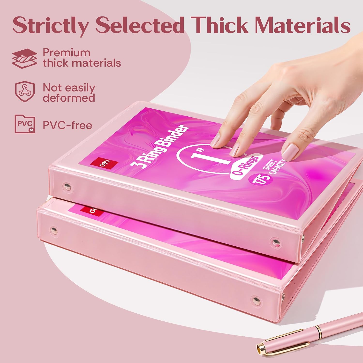 deli 1-inch 3 Ring Binder Pink,11" x 8.5" US Letter Size,2 Pack image 5