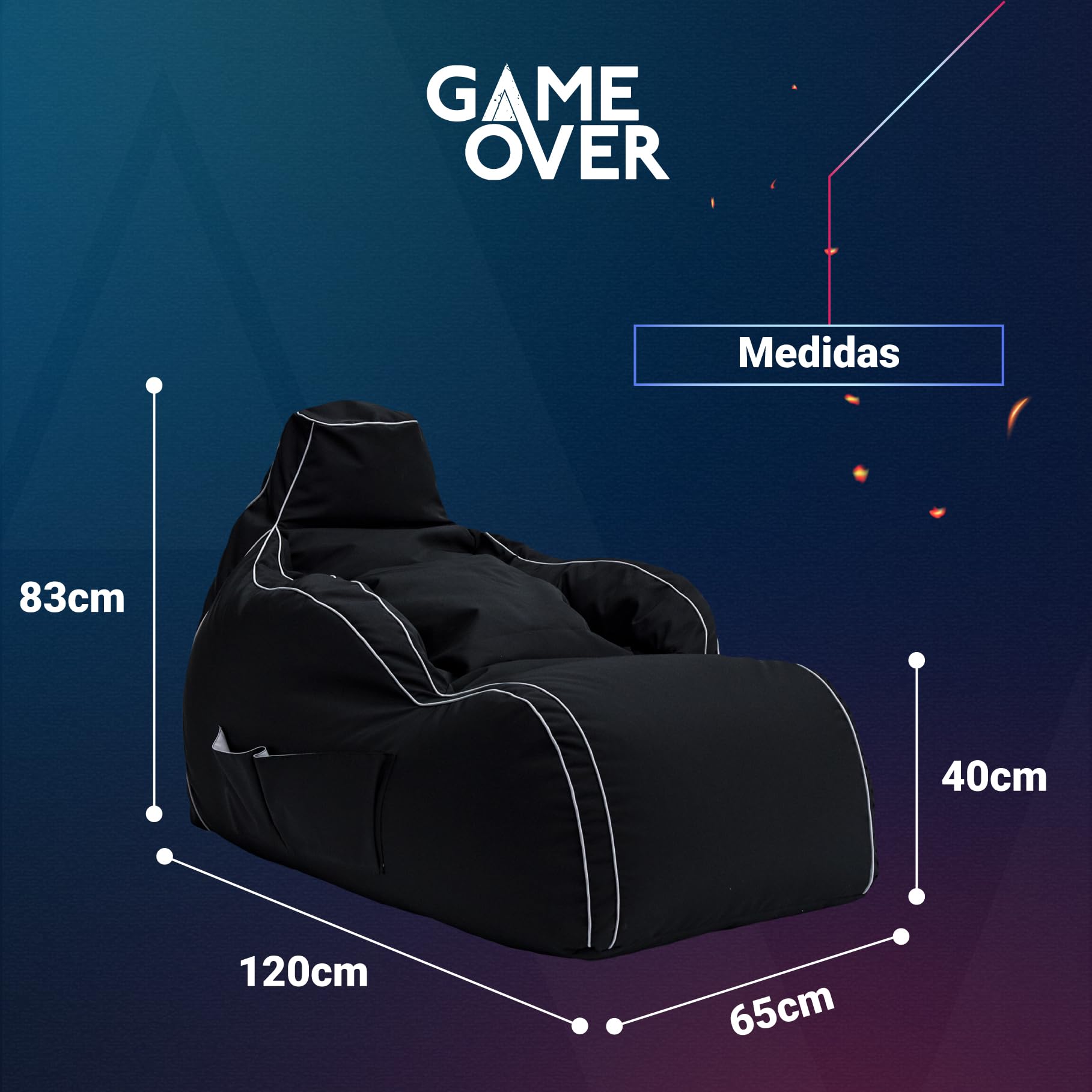 Game Over Silla para Reposar Puff Pera para Video Juegos | Sala Interior | Bolsillos Laterales para Controles | Soporte para Auriculares | Diseño Ergonómico (Humo cósmico)