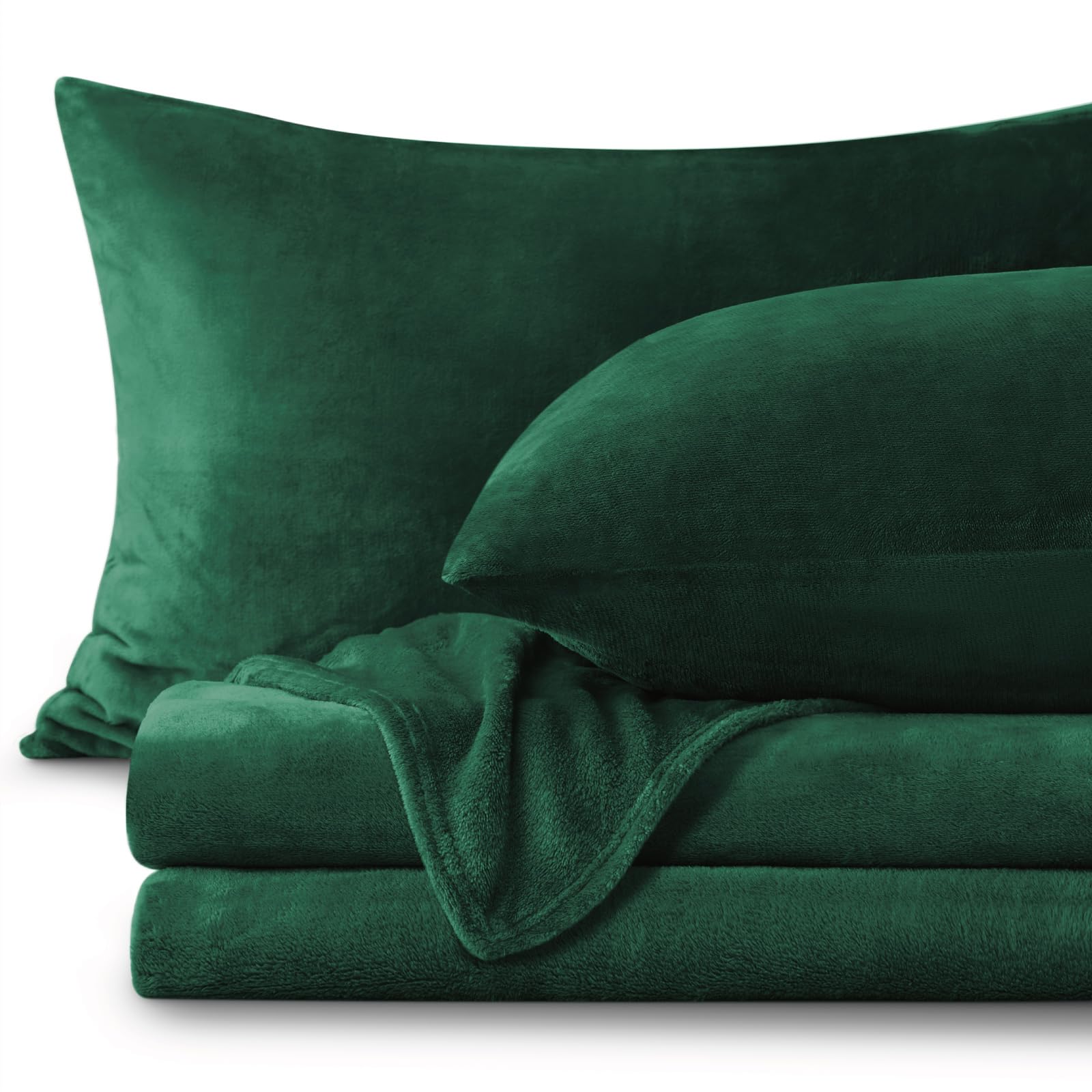 BEDELITE Flannel Sheets Queen Size, Dark Green, 4 Pieces | Soft Double-Sided Plush Fleece Sheets, A Warm Fluffy Velvety Feel, 16 Inch Deep Pocket, Fuzzy Winter Gift and Decor