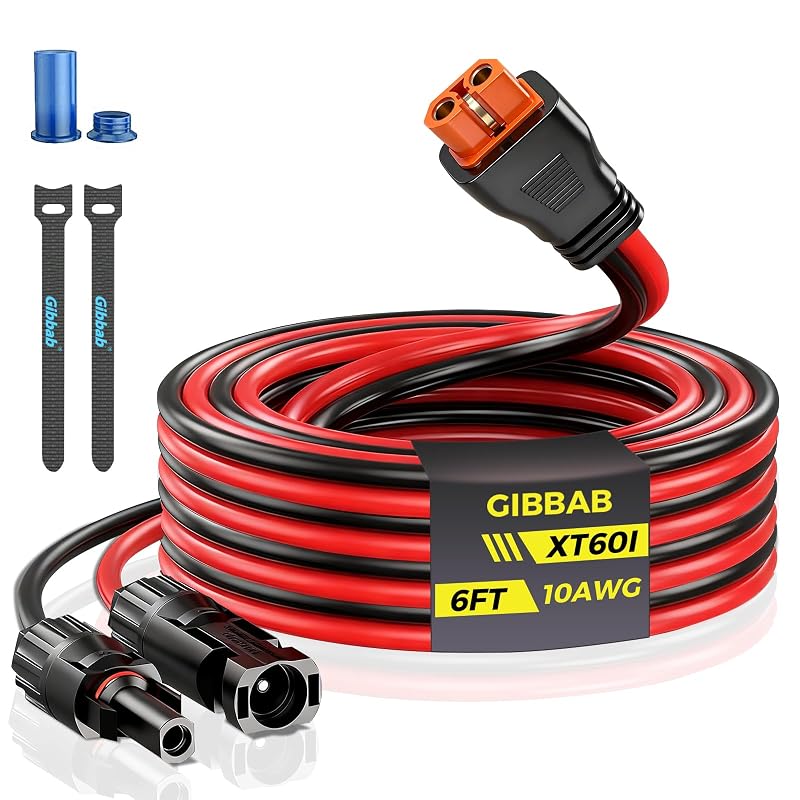 Cabo de extensão para painel solar com conector XT60i, 10AWG, 600 V, 35 A, vermelho, 1,83 m Gibbab