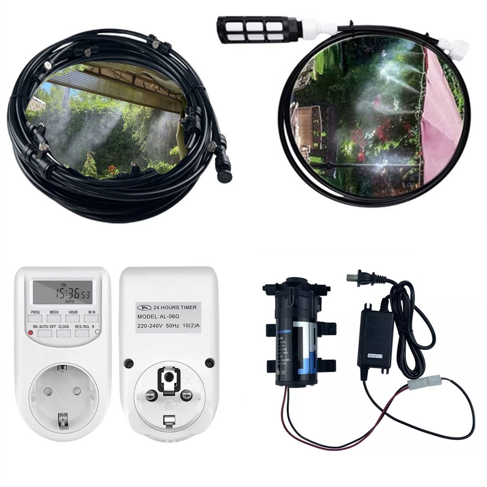 Kit de Sistema de Enfriamiento por Nebulización con 24v Bomba con Temporizador Digital, Sistema de Nebulizacion para Exteriores Terrazas Jardín Patio, Kits de Riego por Goteo para Césped, Flor (Size