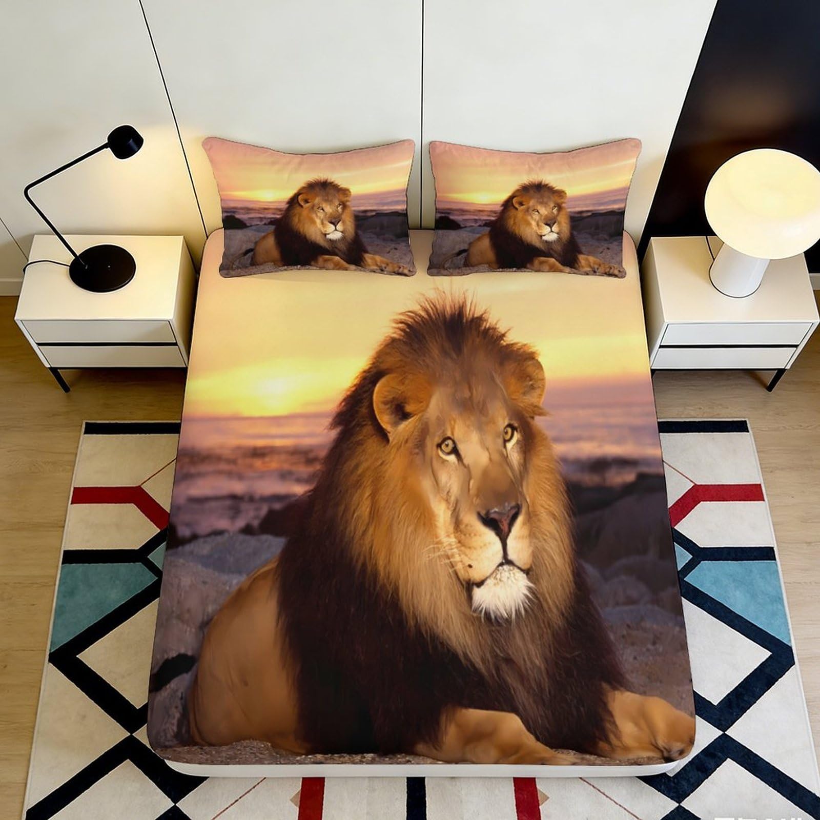 Pnayamiorkfel Style-4 3D Printed Lion Sunset Fitted Sheet Microfiber Soft Breathable Wild Animal Bed Cover For Bedroom Dorm Mattress Protection Decor 90X200x25cm