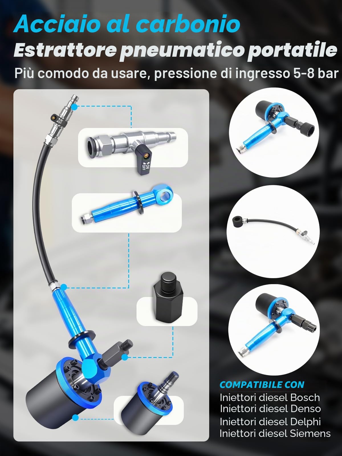 Estrattore per iniettori pneumatici, 27 pezzi, per iniettori pneumatici, strumento di rimozione per iniettori con 19 adattatori, compatibile con Bosch, Delphi, Denso, Siemen