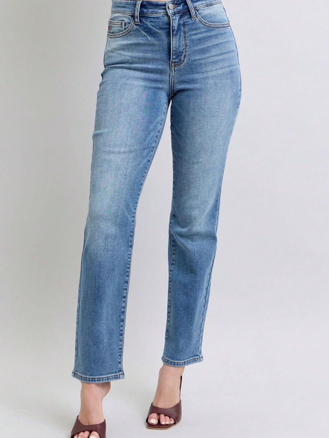 Judy-B Women's Casual Straight-Leg Jeans Vintage Wash Thermal High-Waisted Denim Pants Thermal Lining Design Soft - Image 5