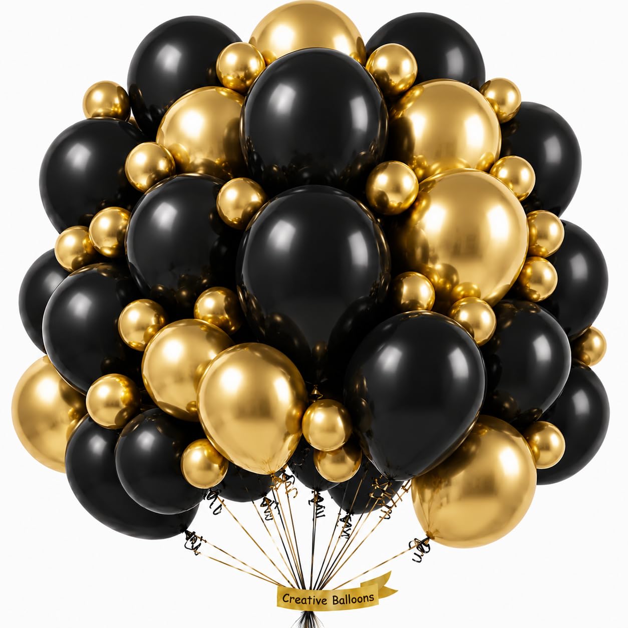 Black Gold 100 Pack Party Balloons Assorted Sizes 5 Inch & 10 Inch Latex Pack for Arch Birthday Wedding Halloween Graduation Party Decoration