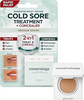Coverology Cold Sore Treatment & Cold Sore Concealer - The Best Full Coverage Cold Sore Cover Up Makeup to Help Disguise and Soothe - Medium