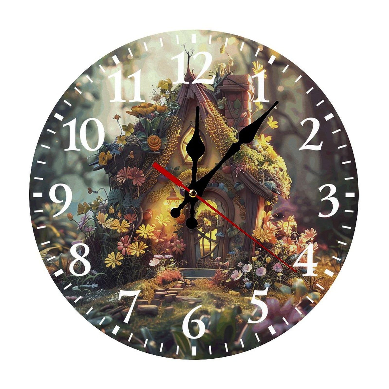 NTVOWPZO 10 Inch Wall Clock A Small Fairy Tale House Battery Operated Wall Clocks Silent Non-Ticking Round Wall Clock for Living Room Kitchen Home Office Wall Decorative Clock